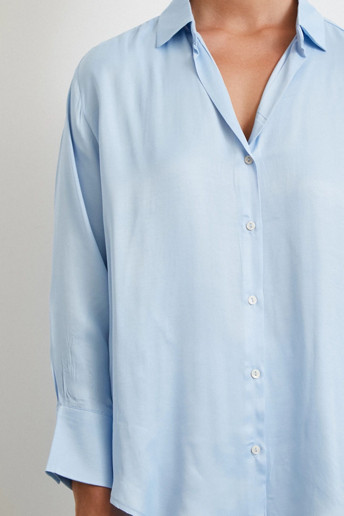 Viskon Saten Gömlek Mavi