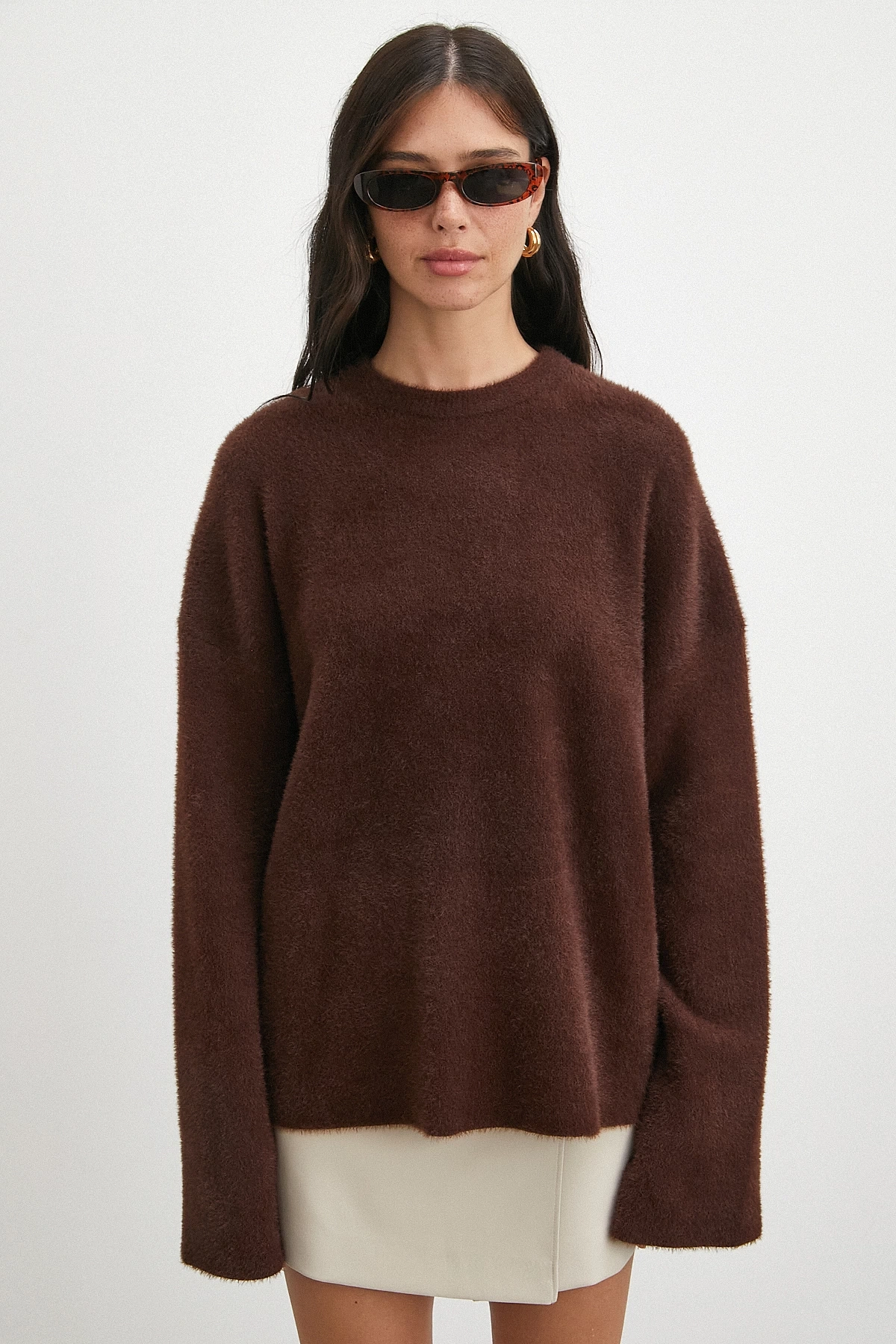 Bisiklet Yaka T Kol Kazak Kahve