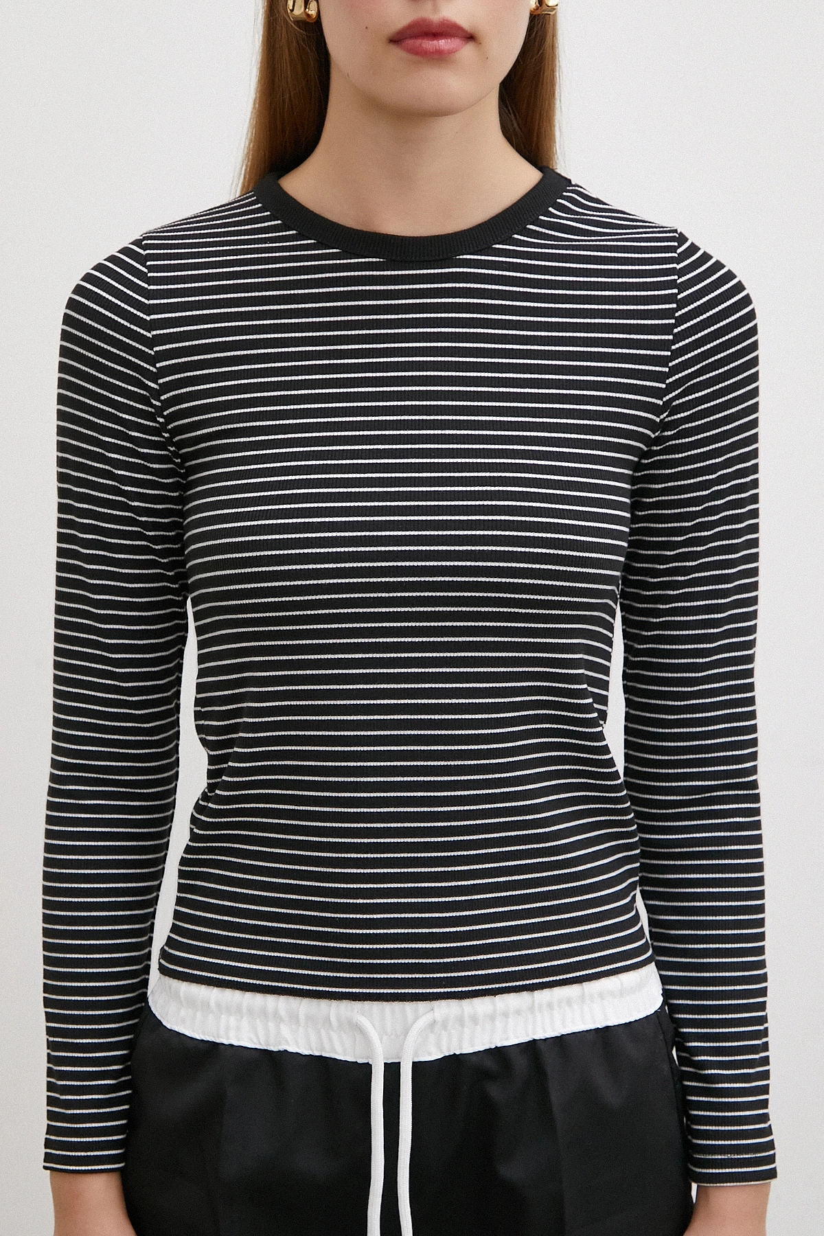Bisiklet Yaka Çizgili Bluz Siyah