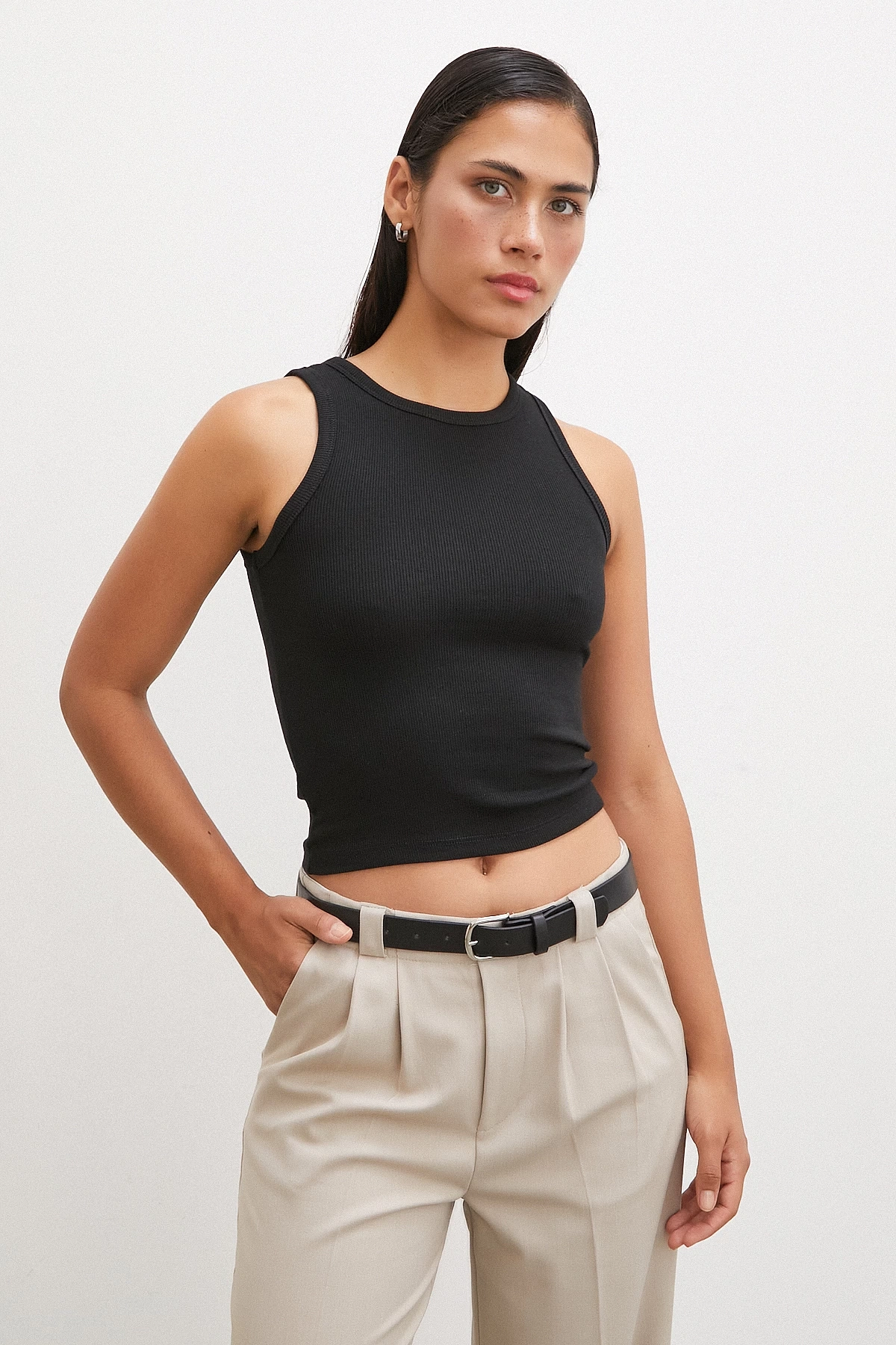 Bisiklet Yaka Top Siyah