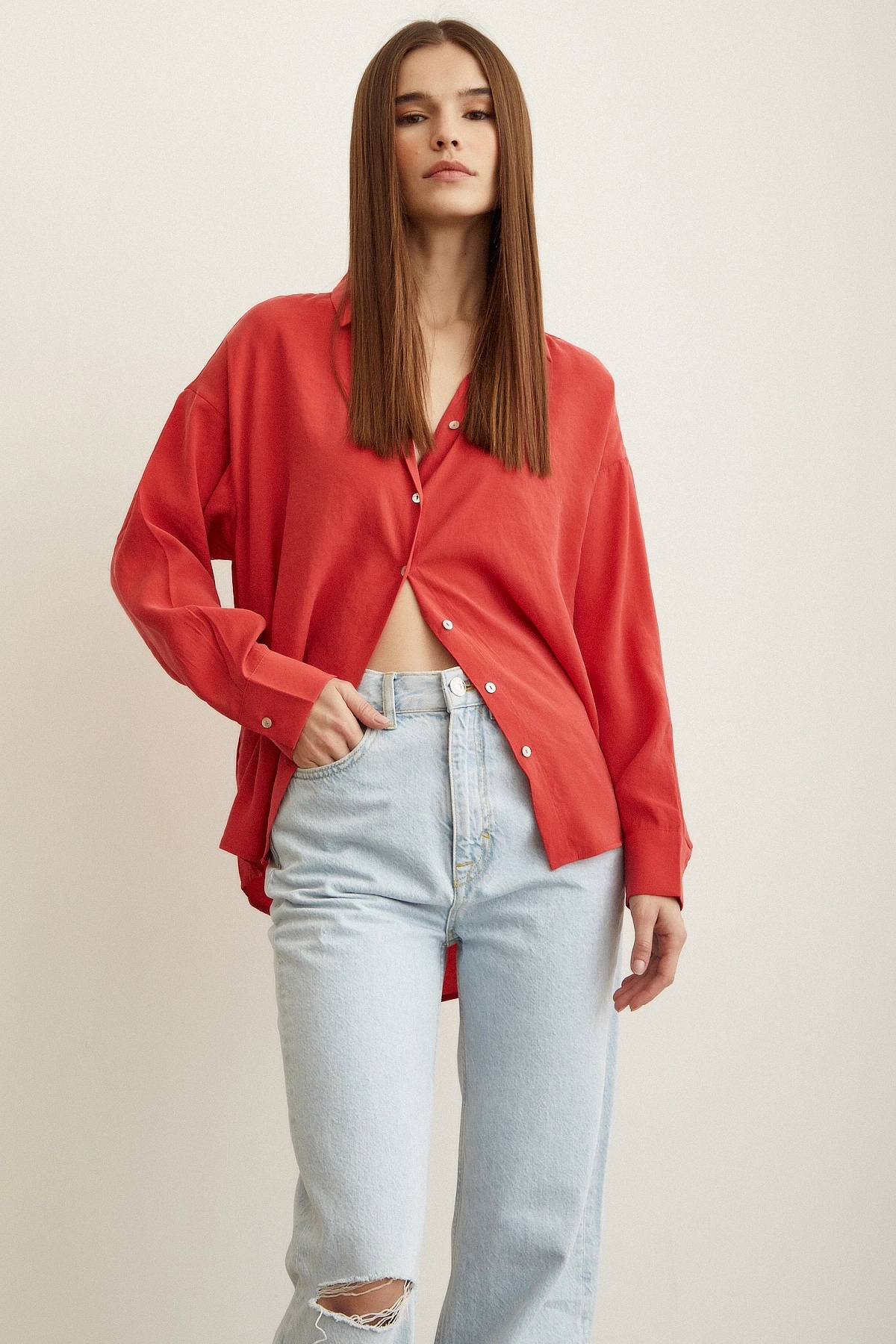 Basic Modal Gömlek Mercan