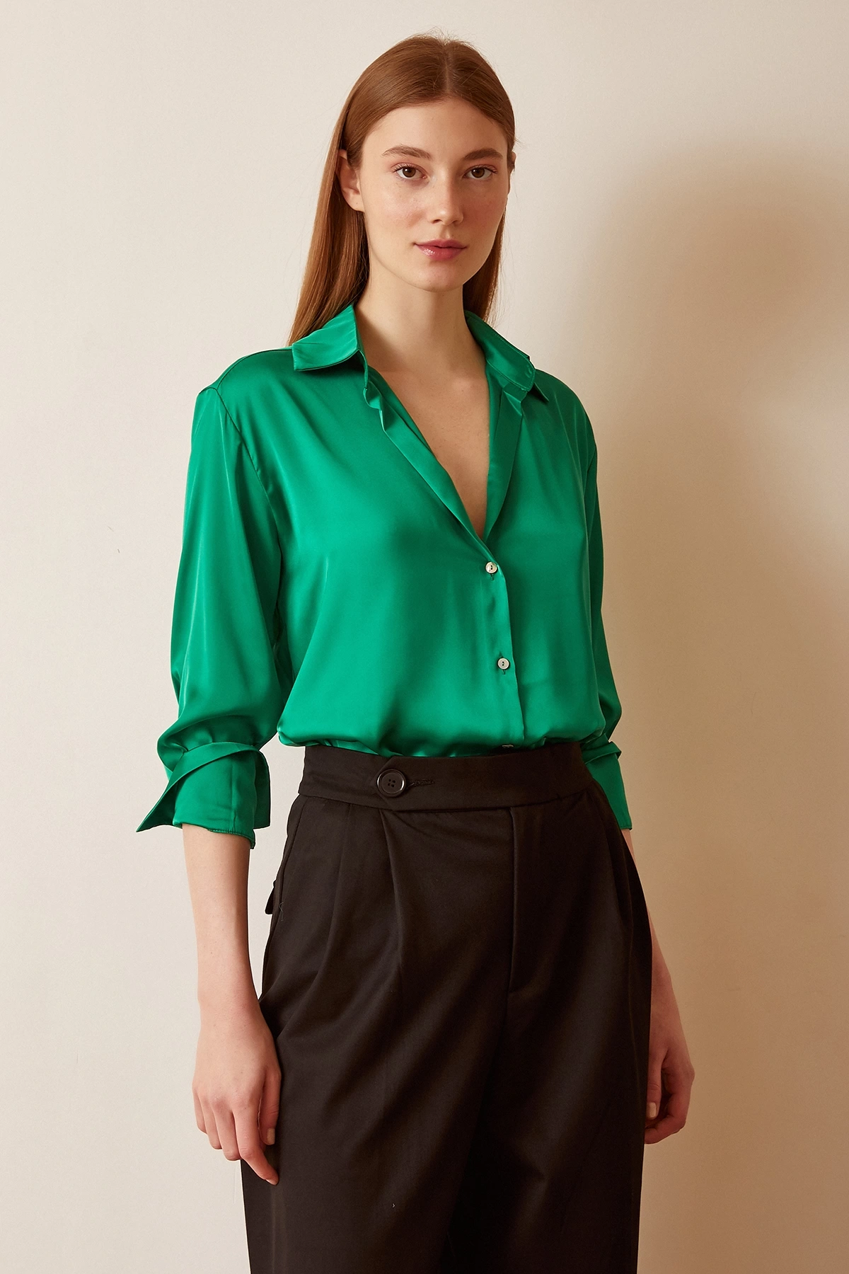 Basic Saten Gömlek Yeşil