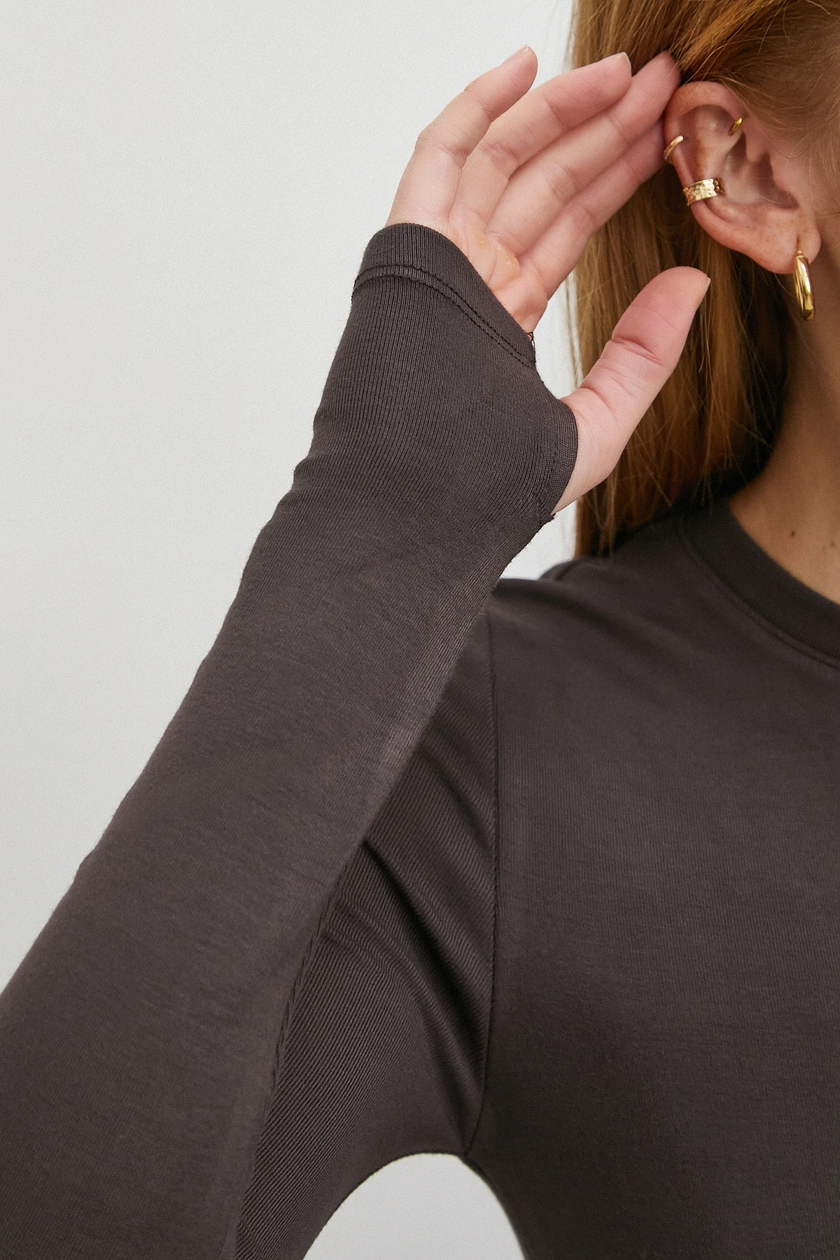 Kol Yırtmaçlı Bluz Kahve