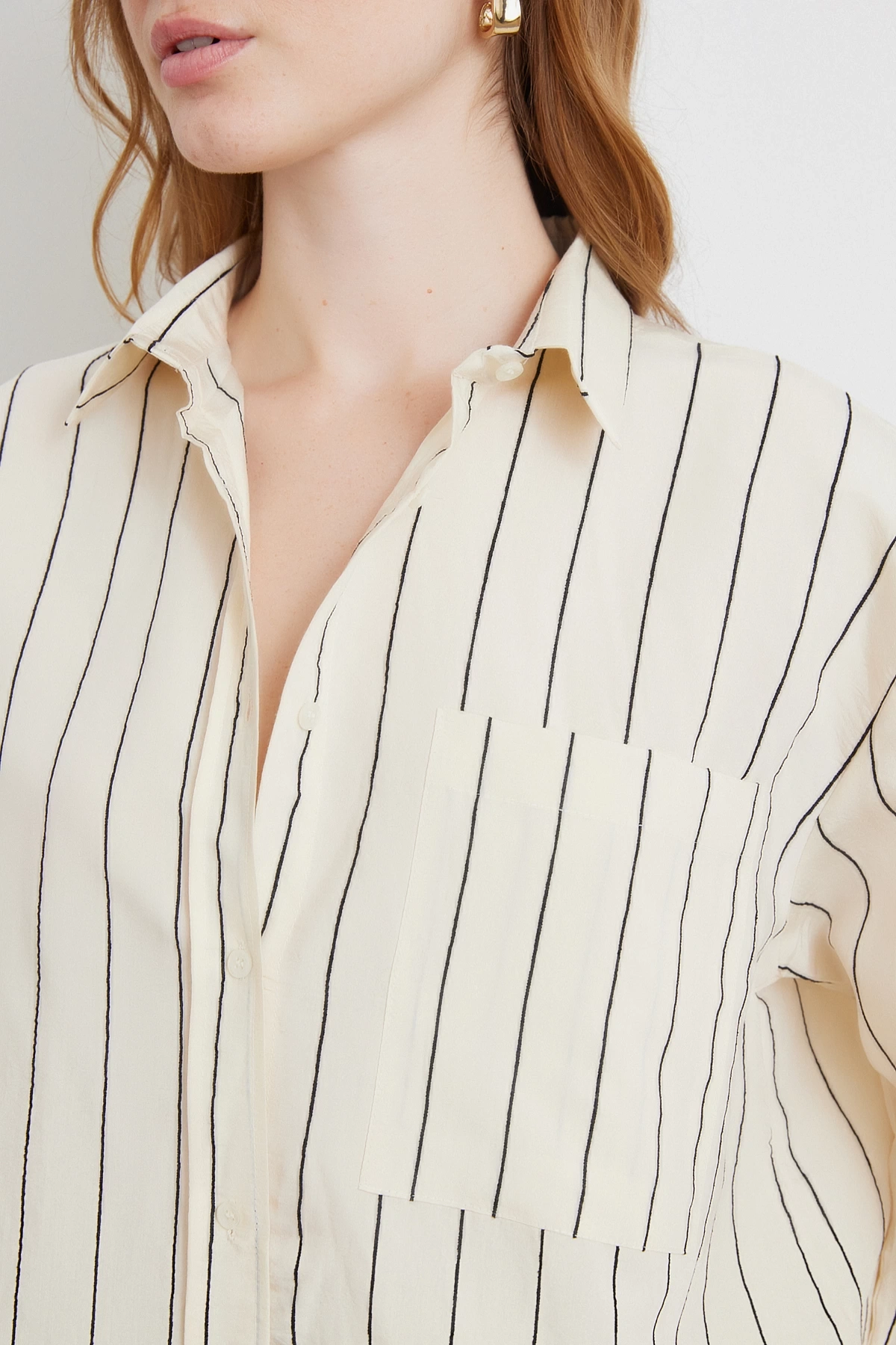 Kontrast Çizgili Modal Gömlek Siyah