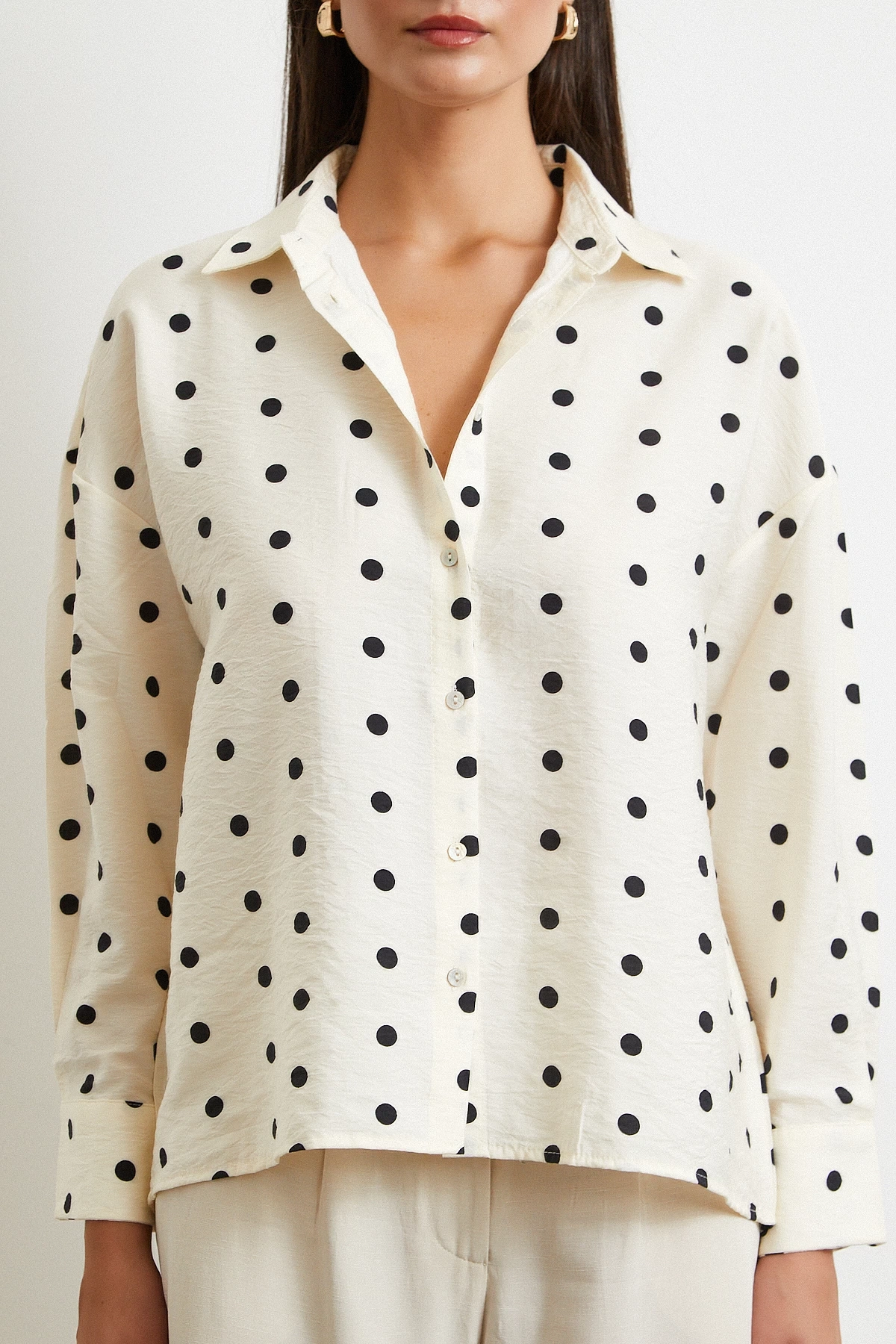 Puantiyeli Oversize Gömlek Siyah