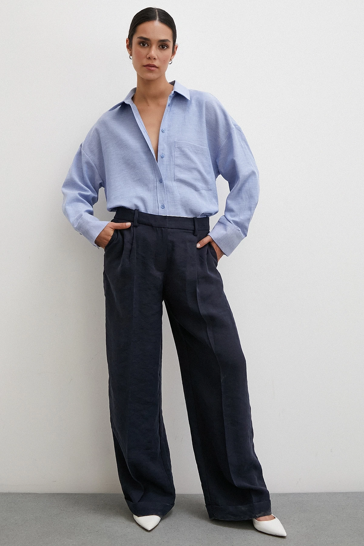 Robalı Klasik Gömlek İndigo