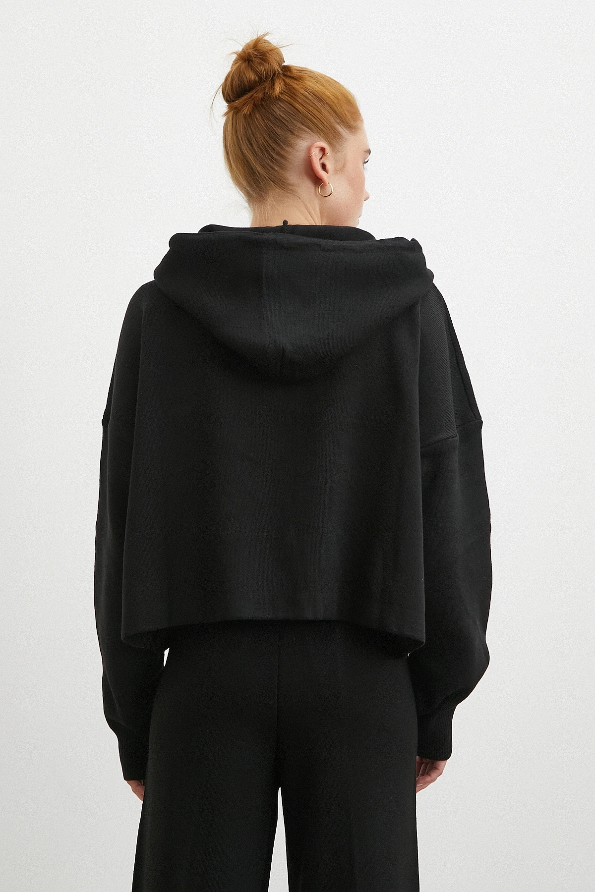 Çift Fermuarlı Kapüşonlu Pantolonlu Takım Siyah