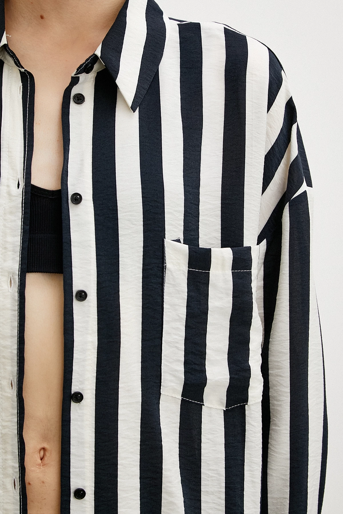 Poplin Çizgili Gömlek Ekru