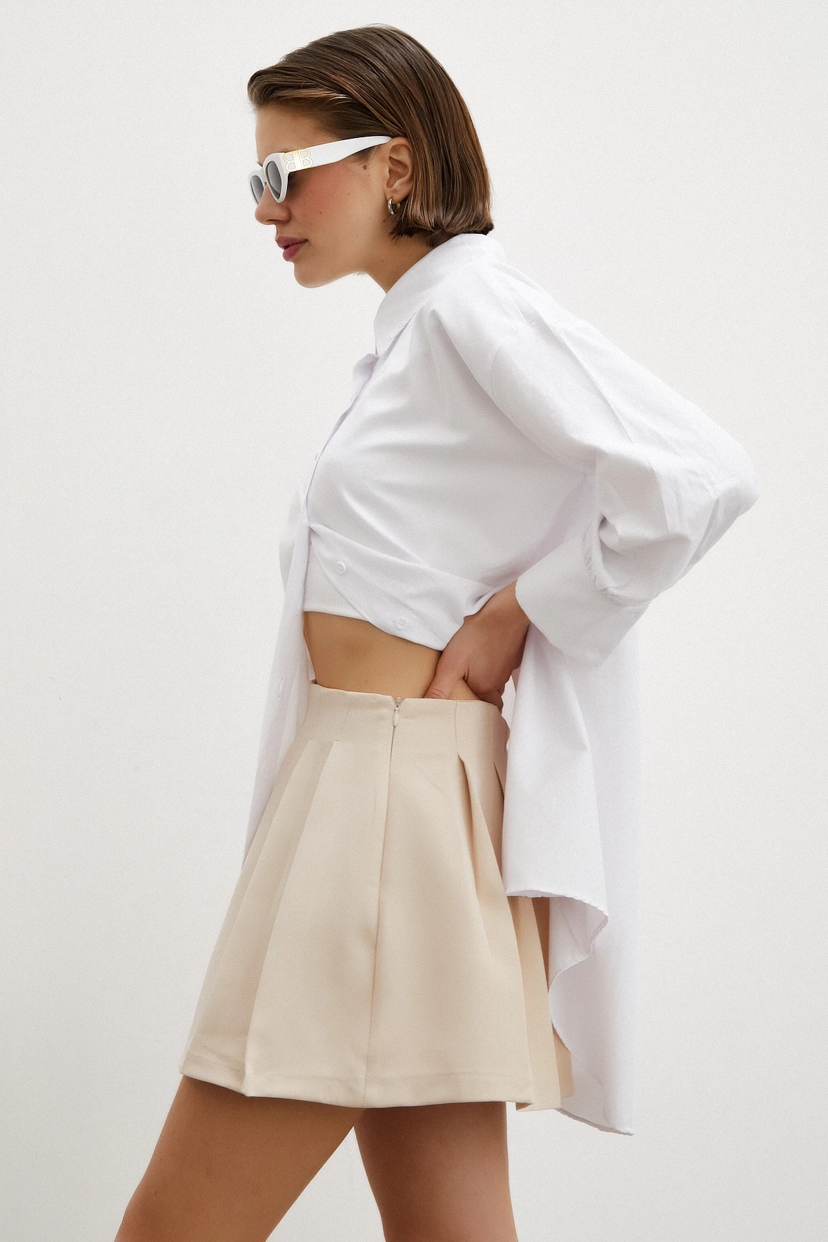 Gömlek Etek Elbise Krem