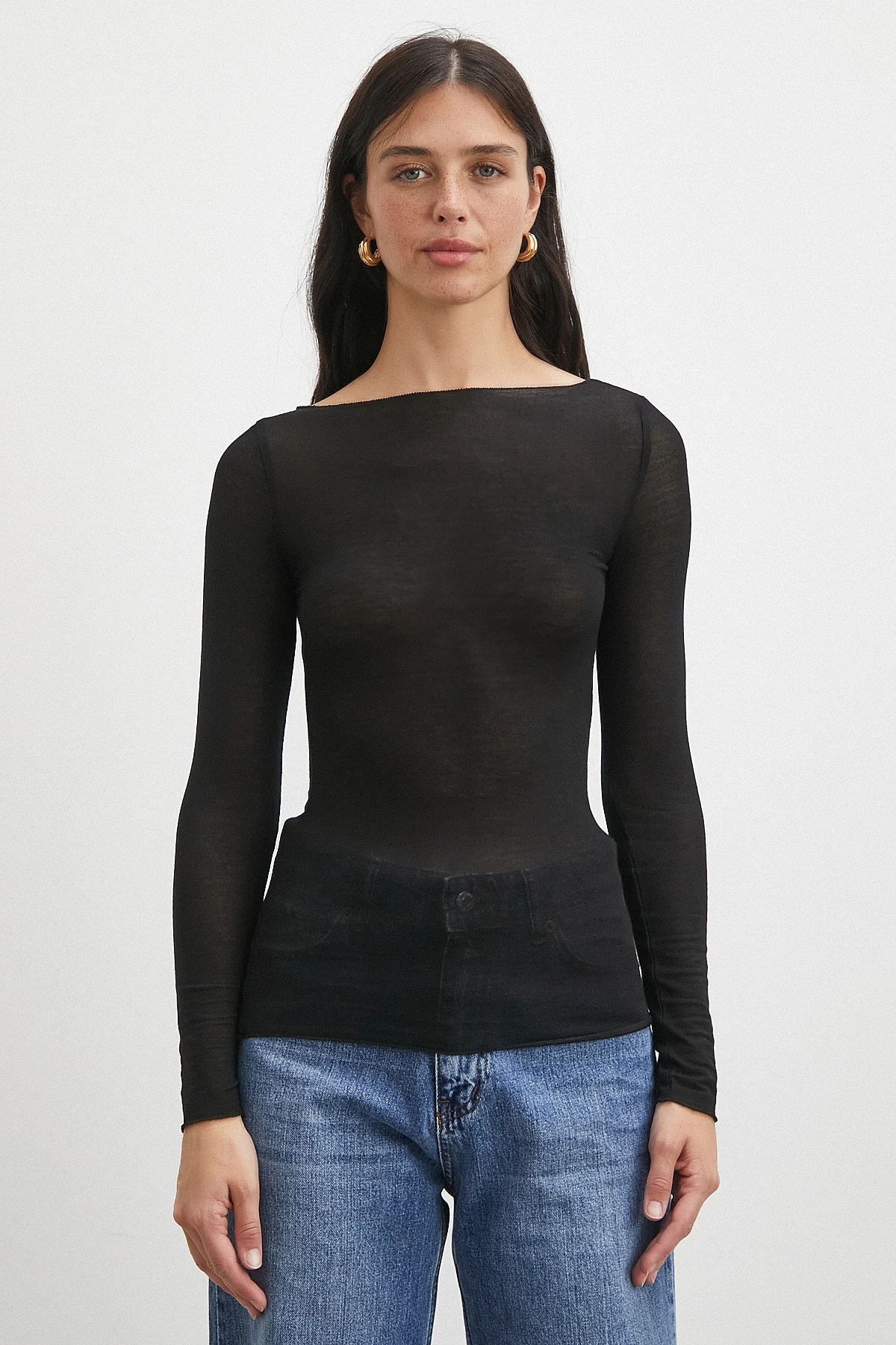 Açık Yaka Bluz Siyah