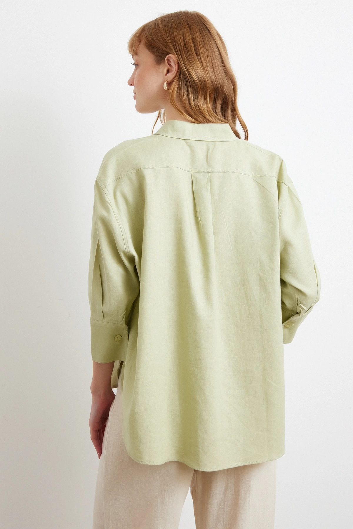 Yırtmaçlı Fakir Kol Gömlek Mint