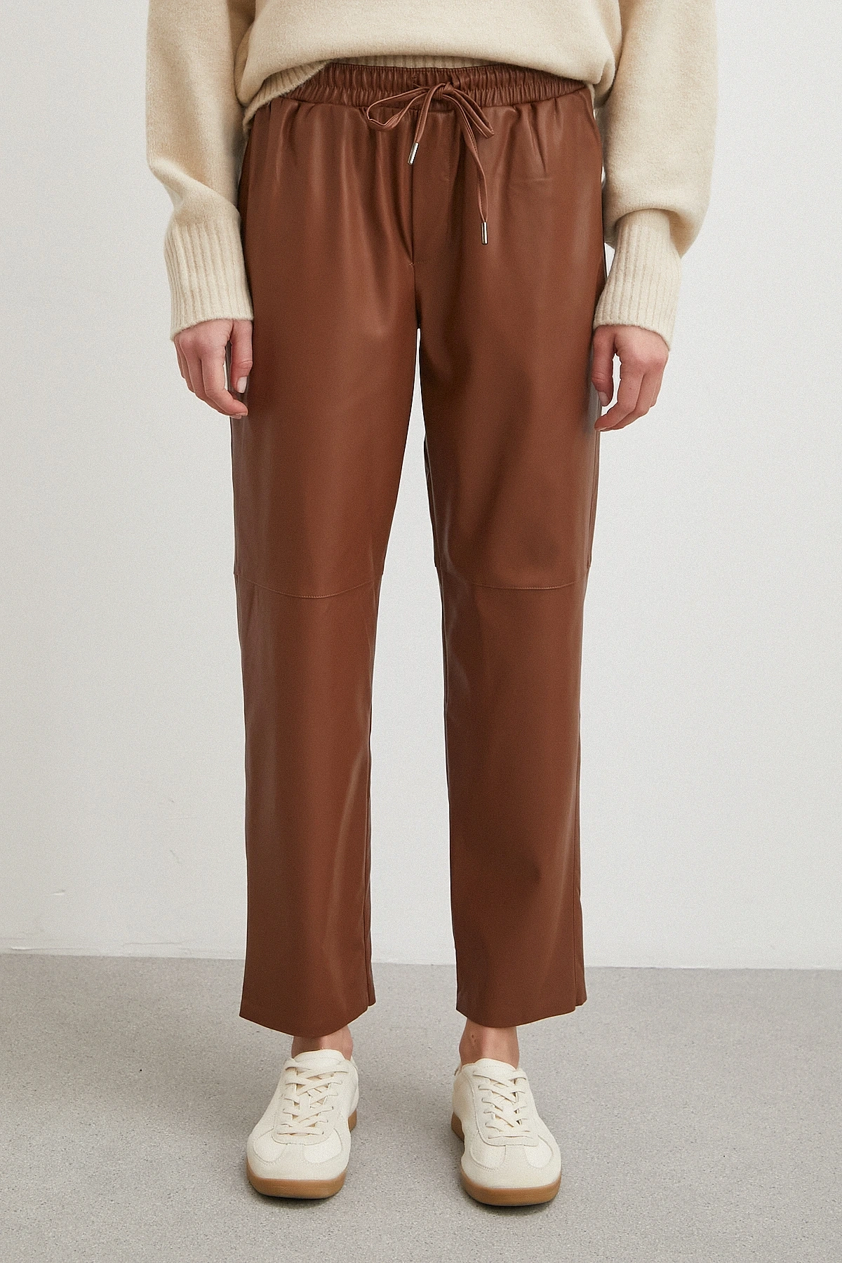 Bağcıklı Deri Pantolon Kahve