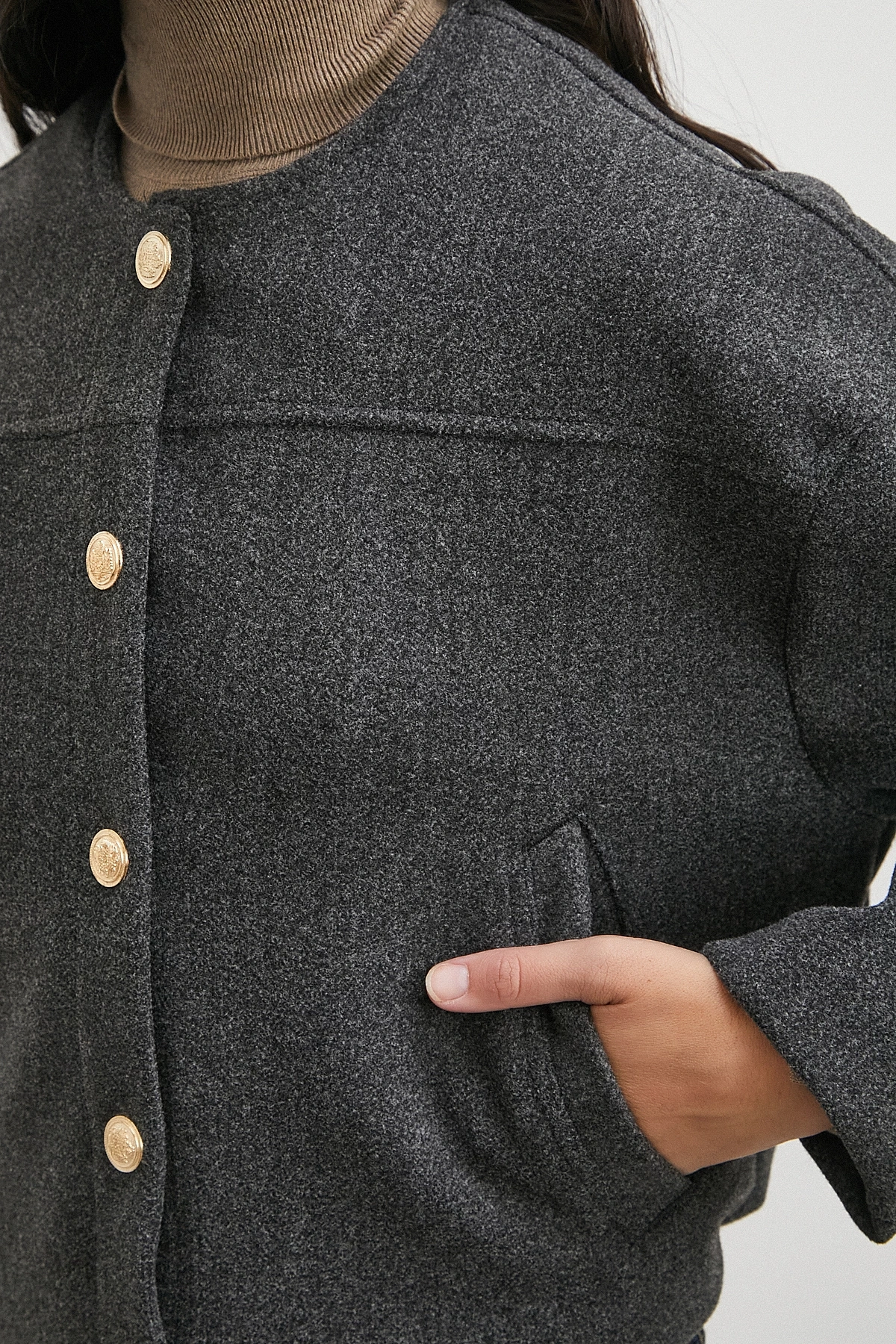 Beli Lastikli Düğmeli Bomber Ceket Antirasit