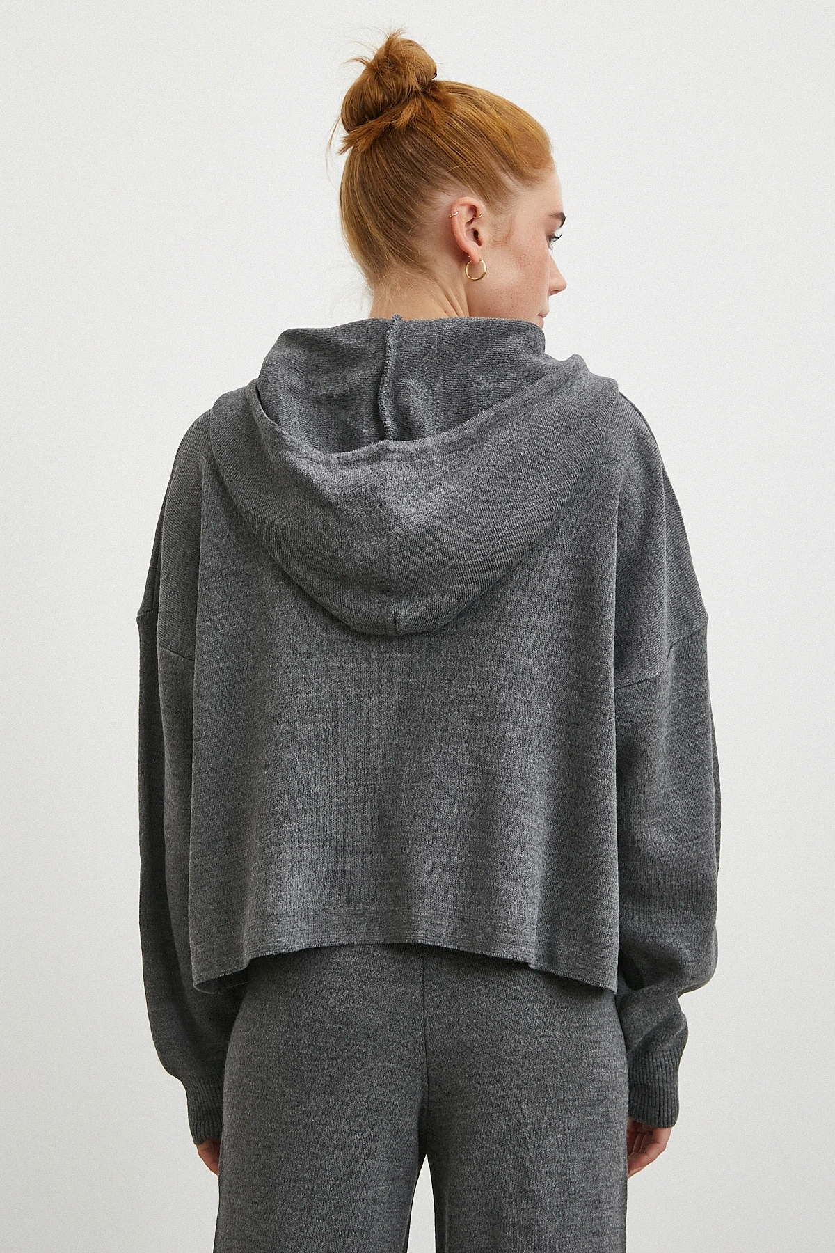 Çift Fermuarlı Kapüşonlu Pantolonlu Takım Gri