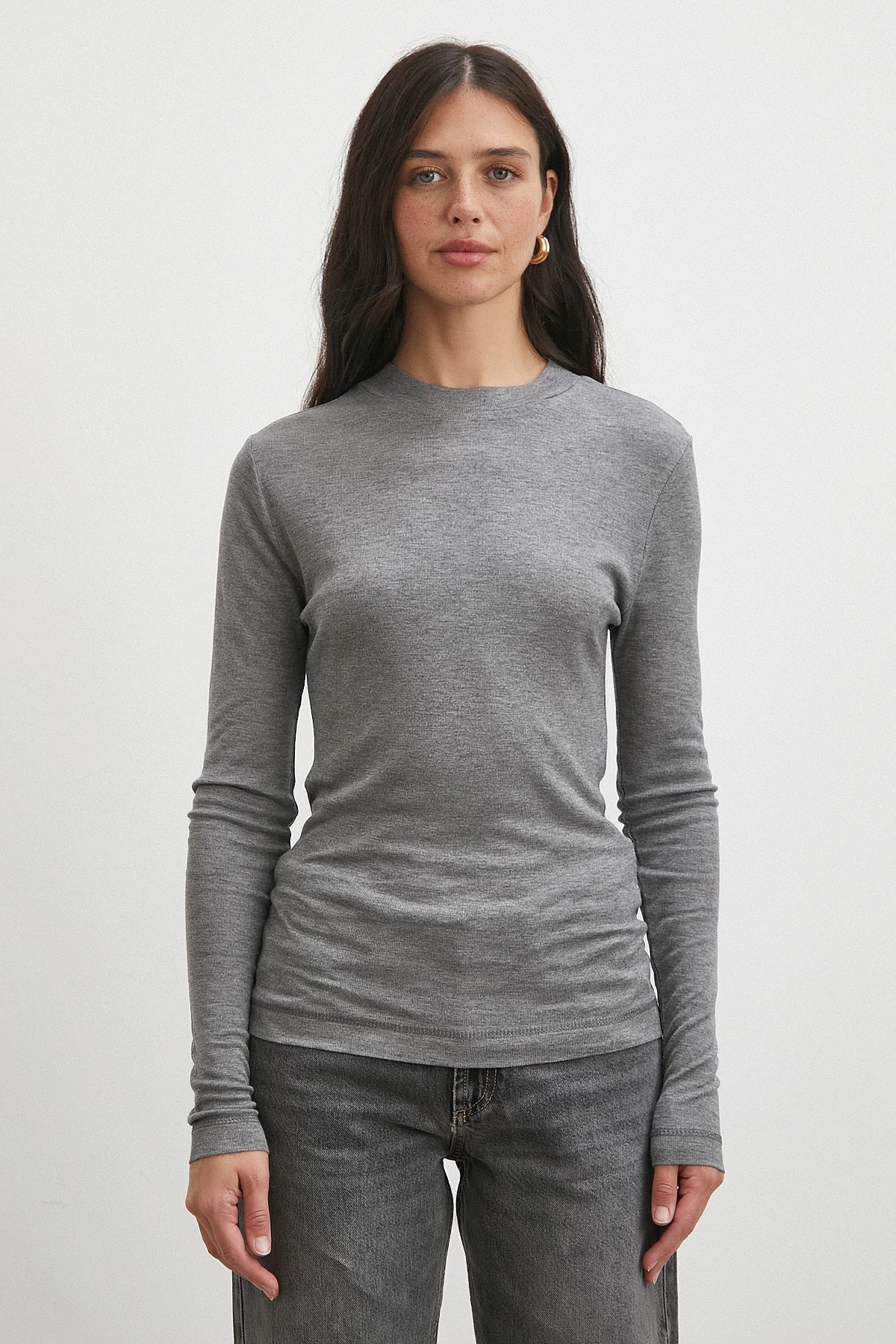 Bisiklet Yaka Kol Bluz Gri