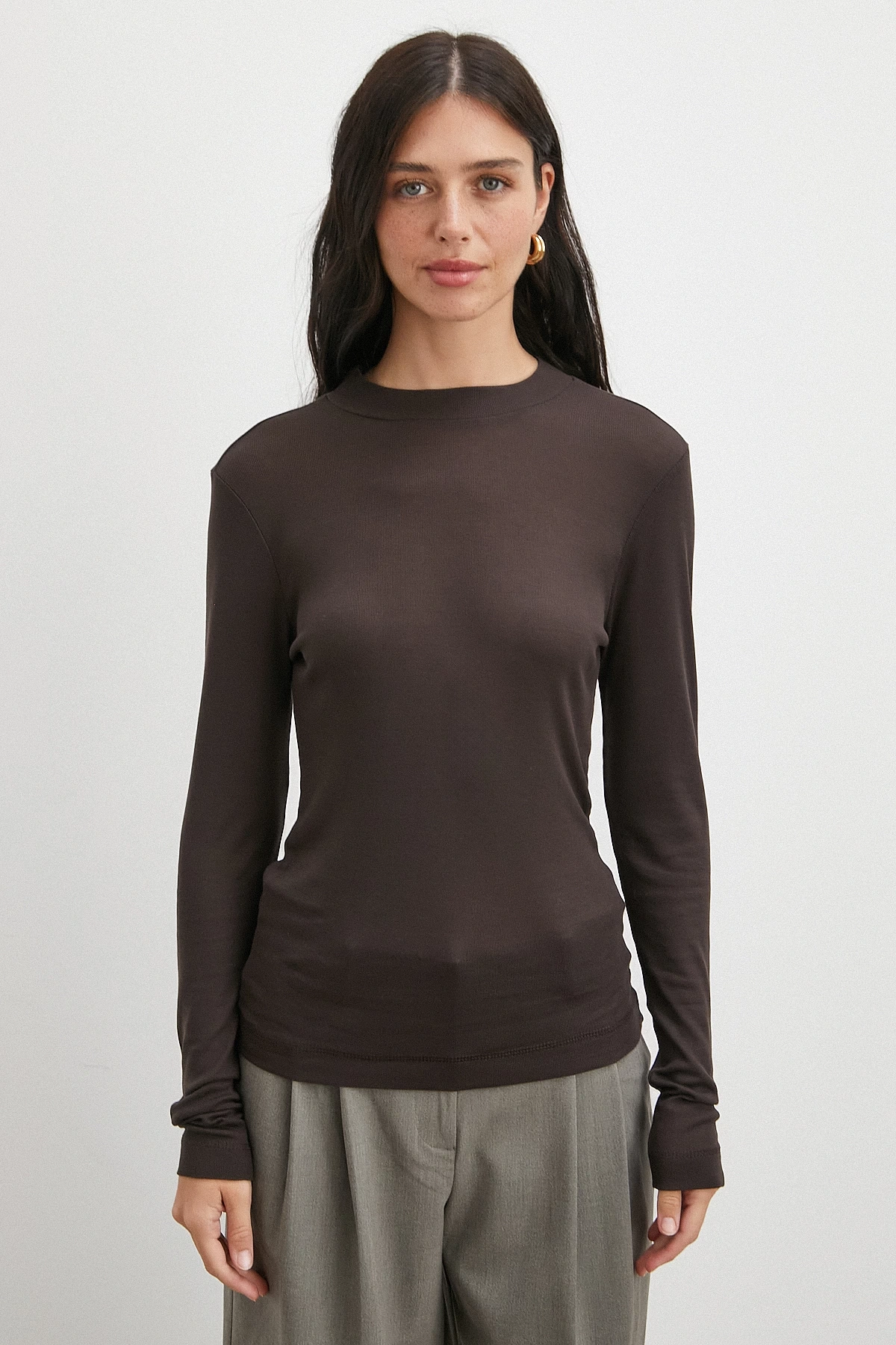 Bisiklet Yaka Kol Bluz Kahve