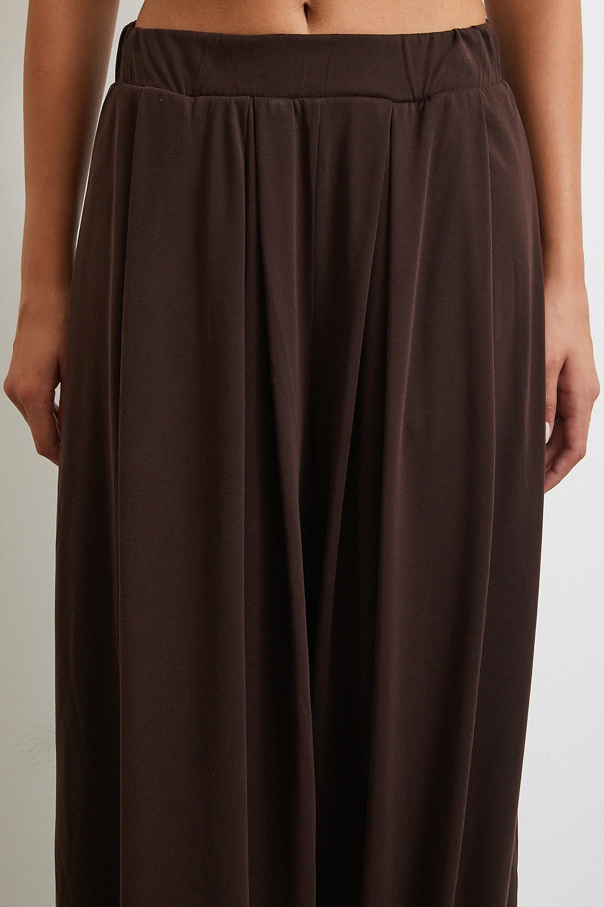 Paça Detaylı Şalvar Pantolon Kahve