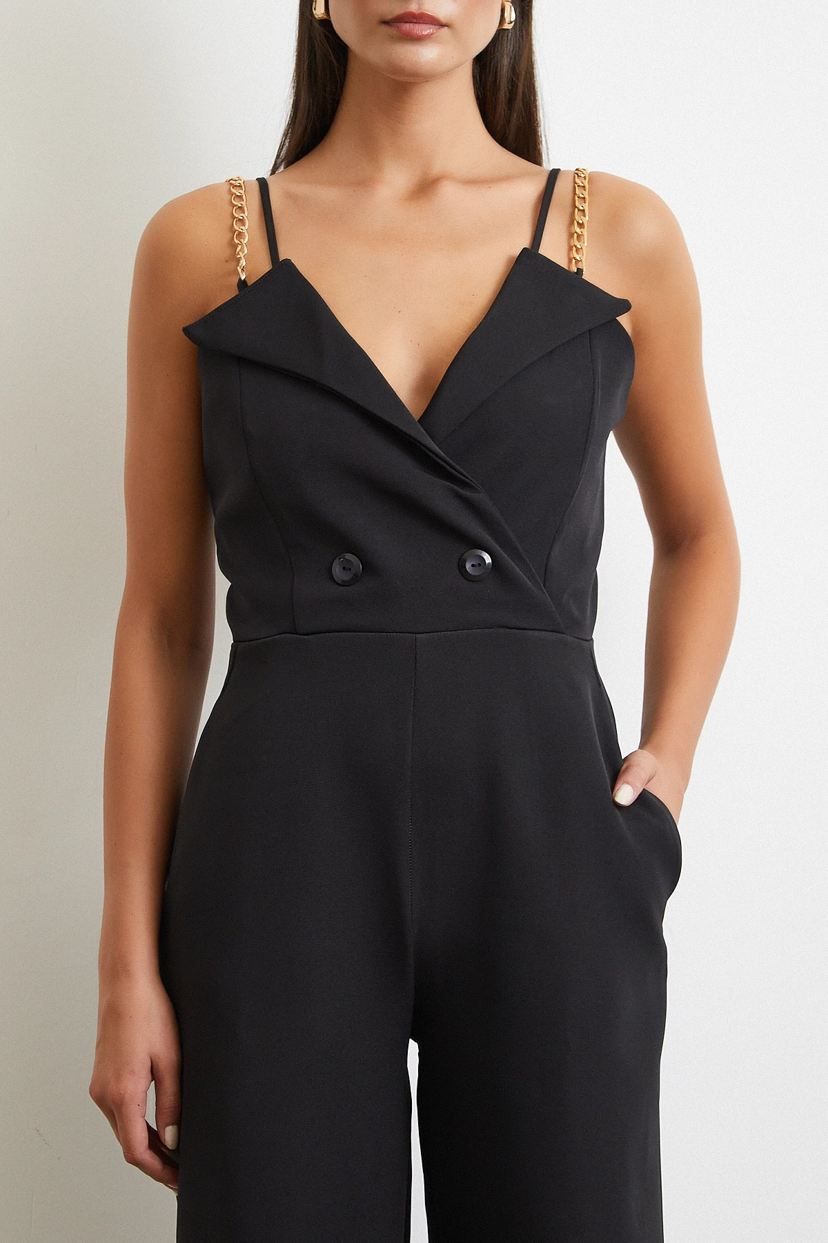 Zincir Detaylı Tulum Siyah