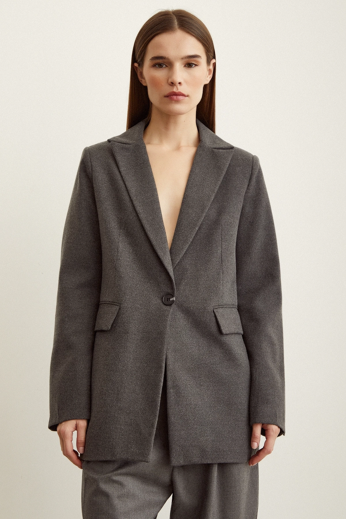 Slim Fit Blazer Ceket Gri