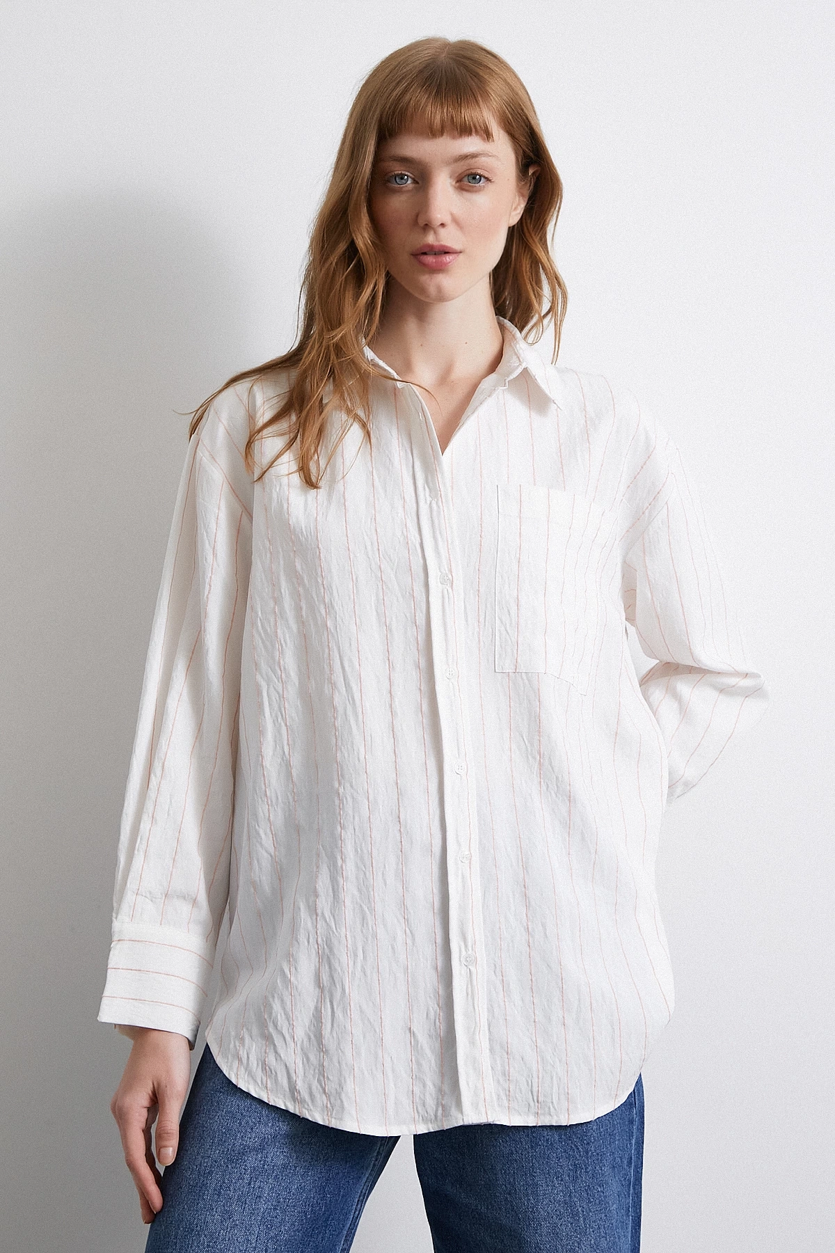 Çizgili Cepli Gömlek Pembe