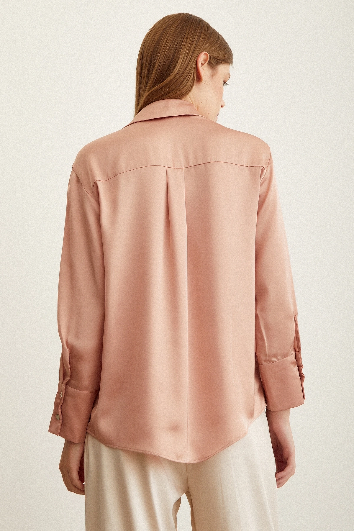 Basic Saten Gömlek Pudra
