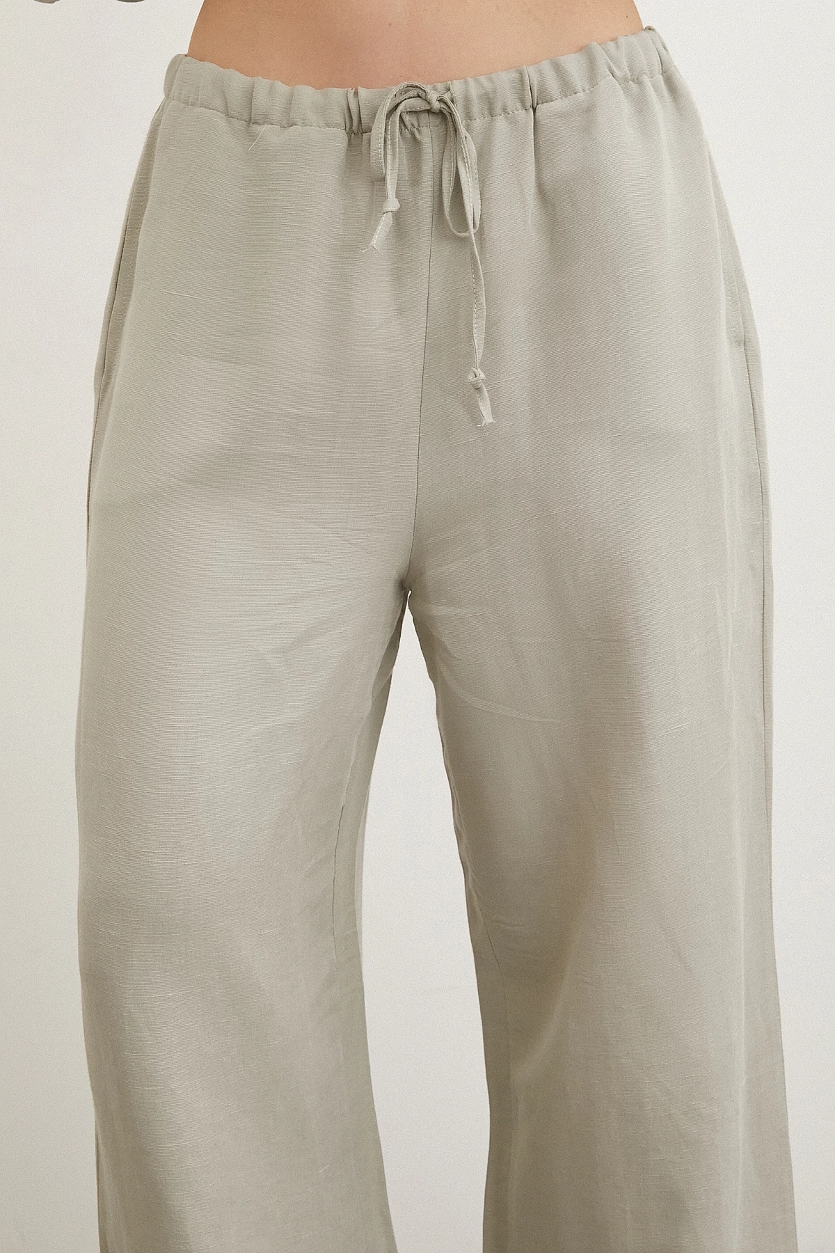 Beli Lastikli Bol Paça Pantolon Haki