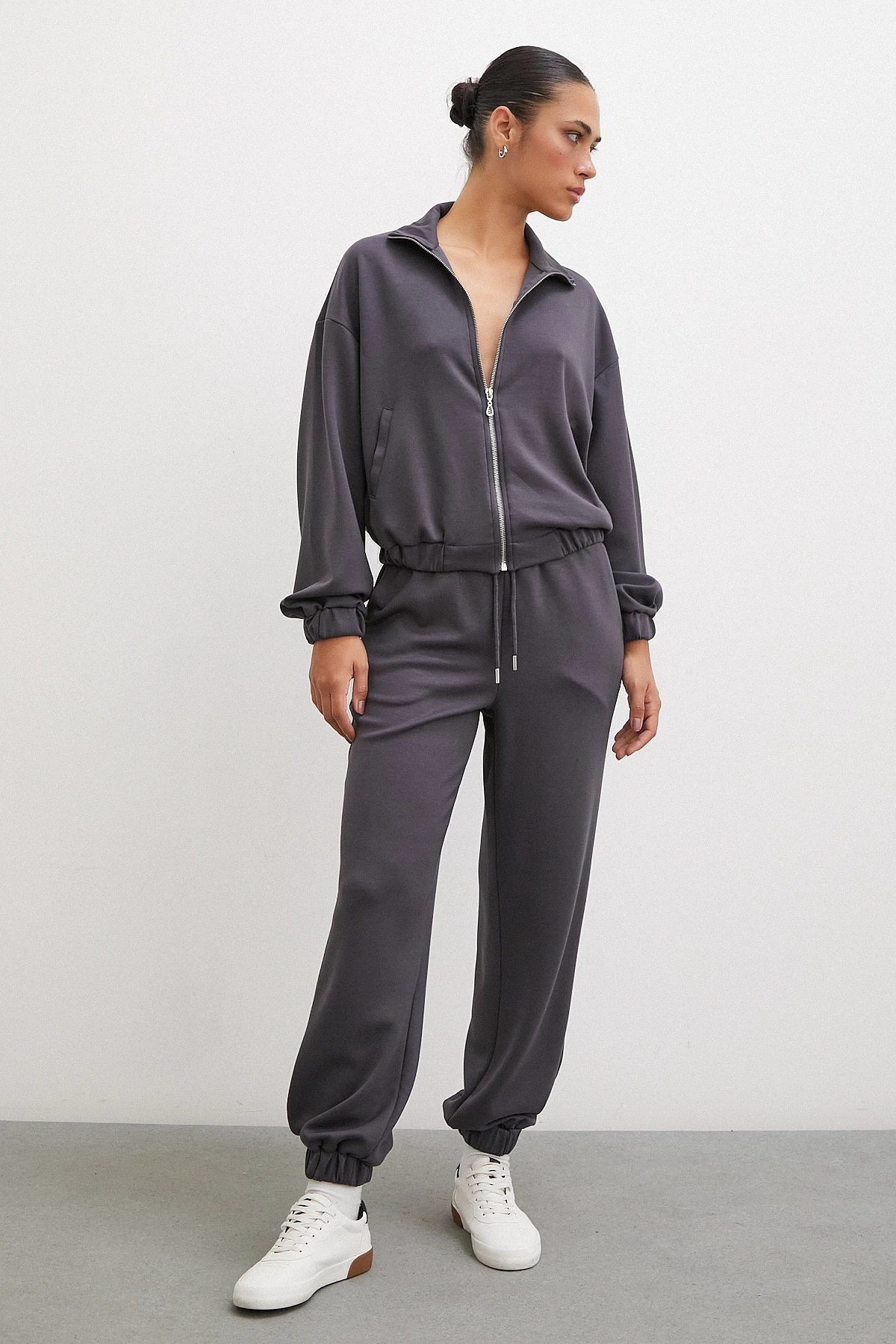 Fermuarlı Sweatshirt Füme