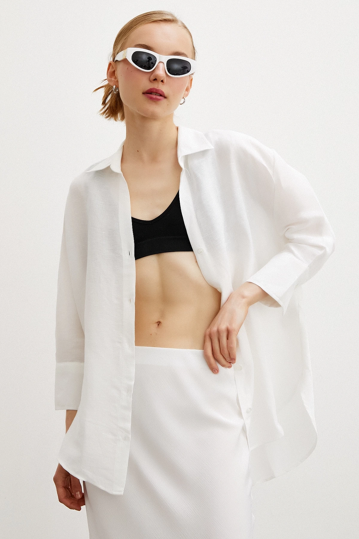 Fakir Kol Keten Gömlek Beyaz