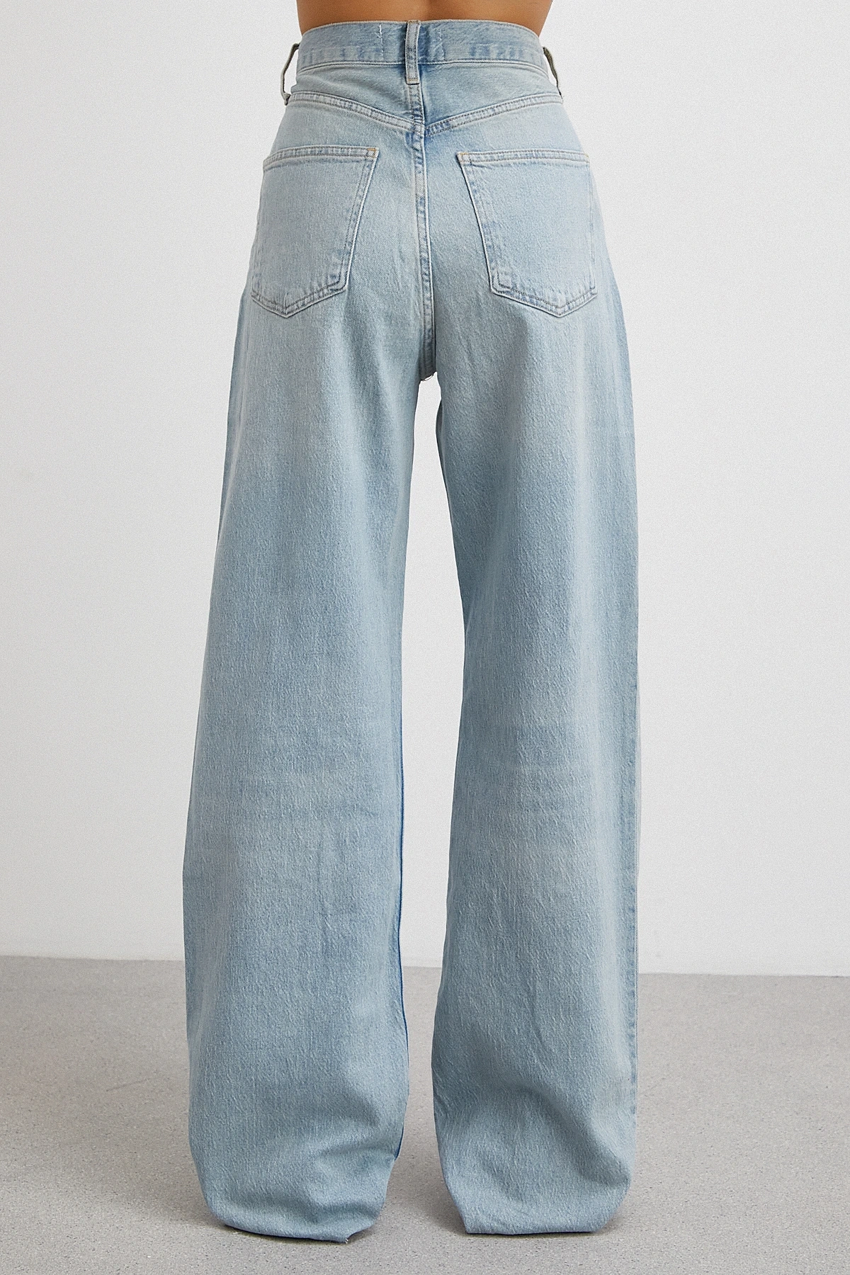 Yüksek Bel Kesik Paça Straight Buz Mavisi