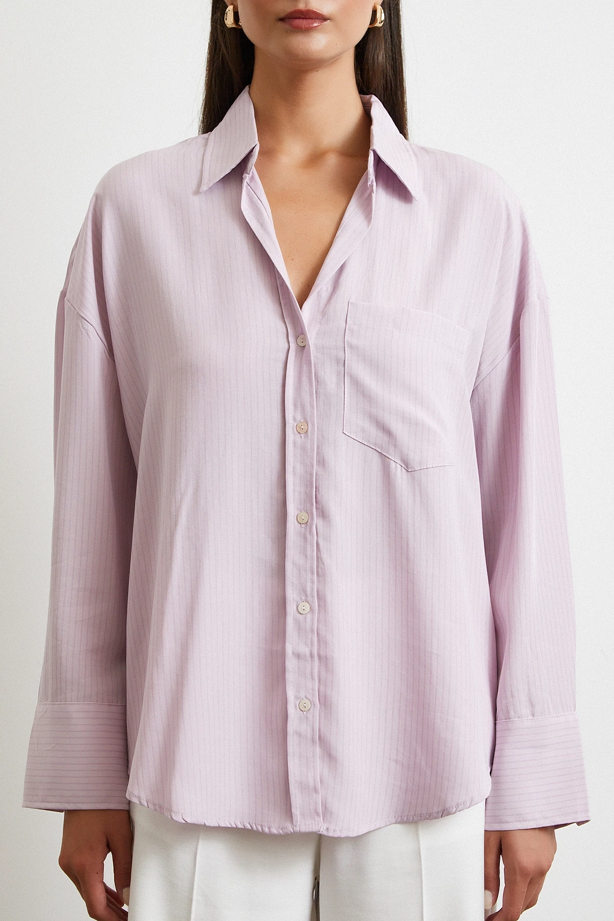 Cepli Çizgili Gömlek Lila