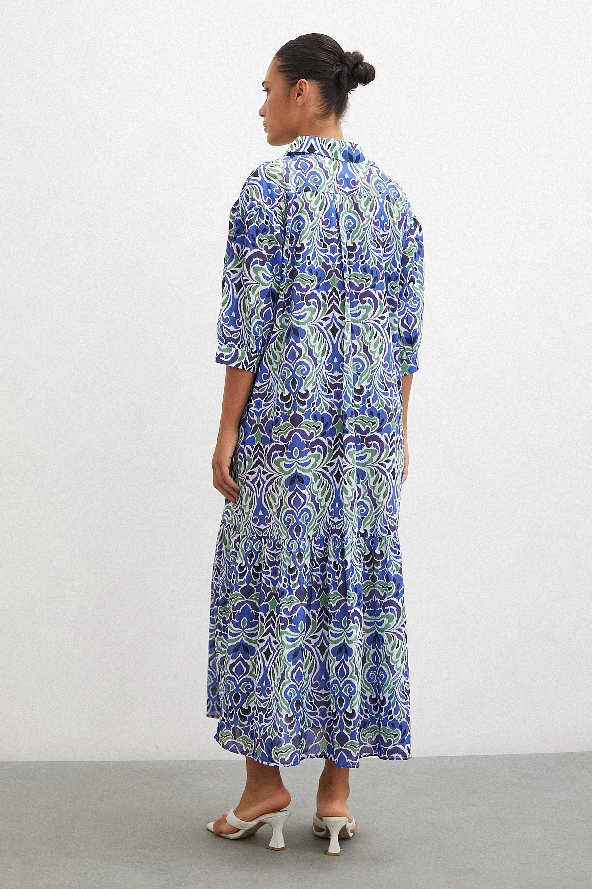 Önü Düğmeli Fakir Kol Elbise Lacivert