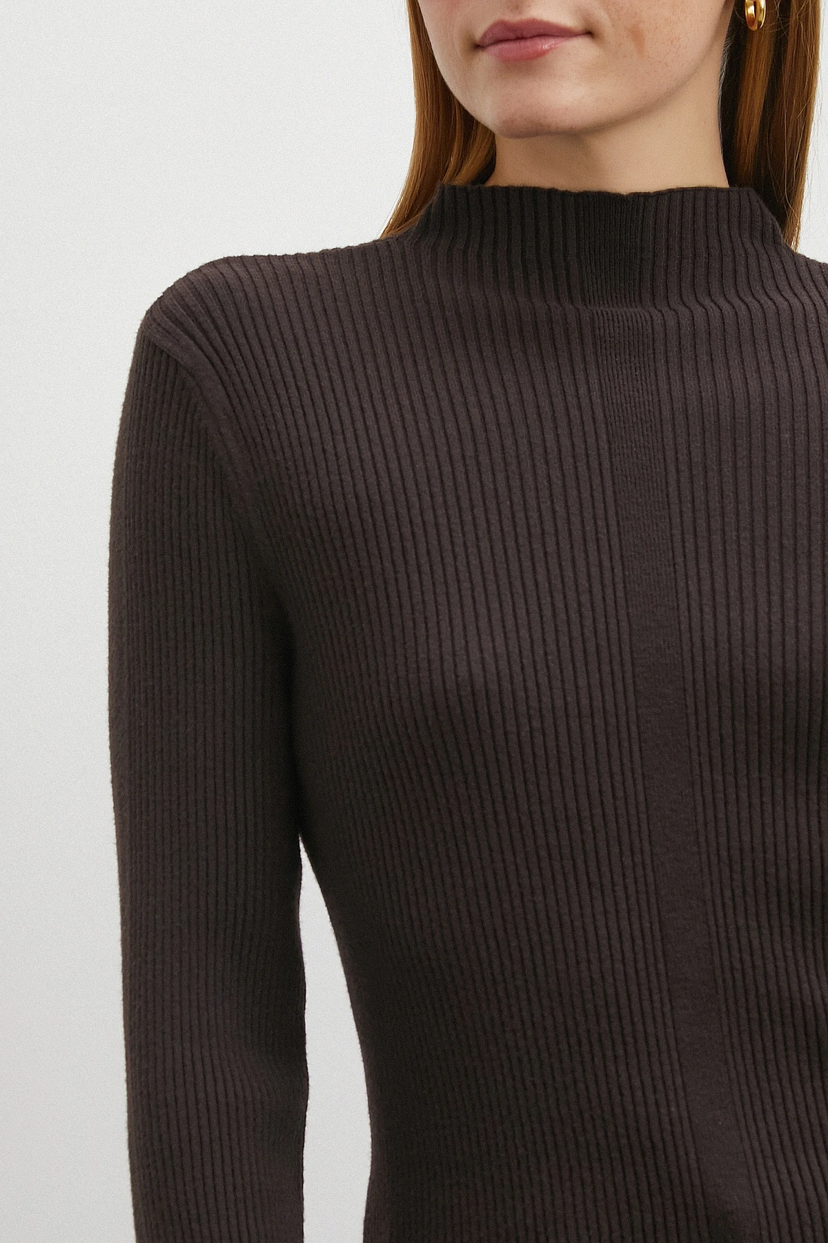 Fitilli Yarım Balıkçı Yaka Kazak Kahve