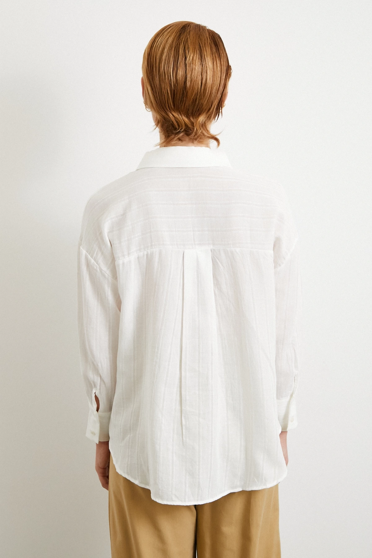 Çizgili Pamuk Gömlek Beyaz