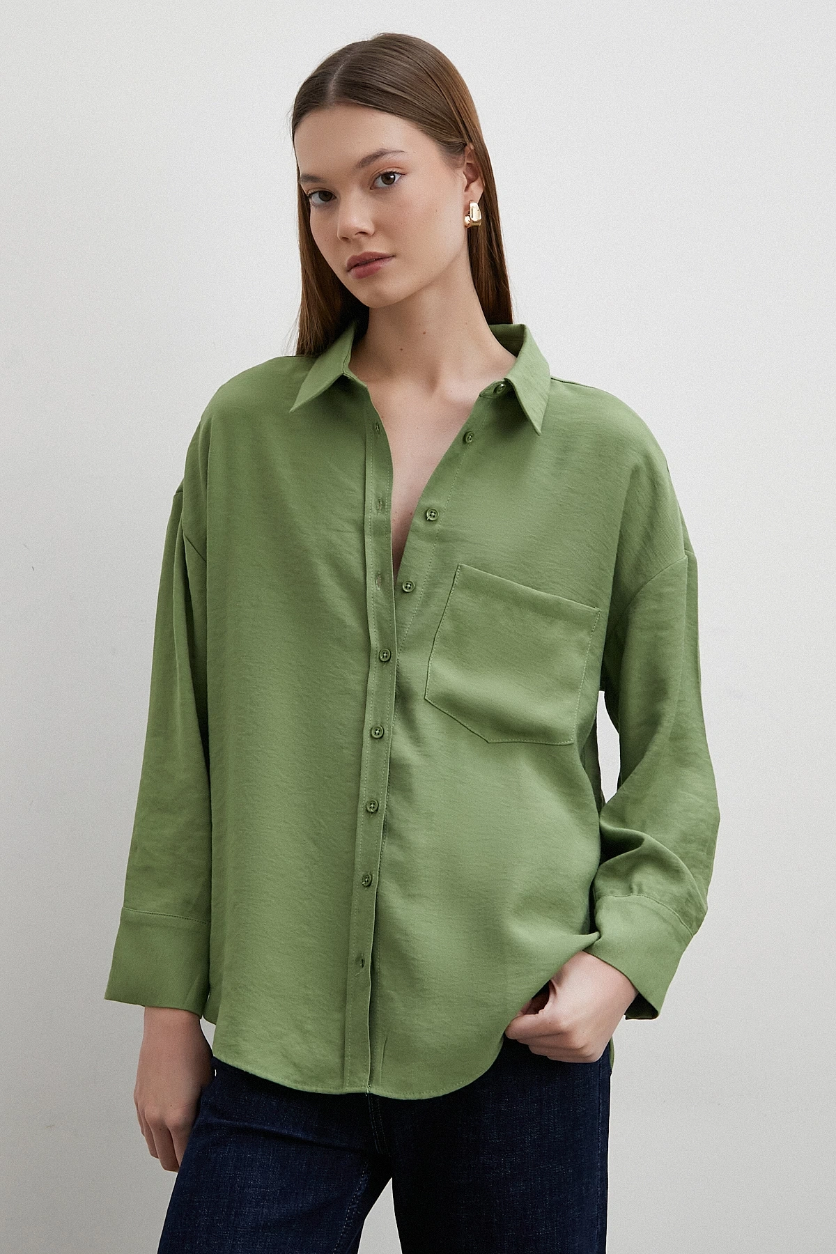 Mars Tencel Dökümlü Gömlek Yeşil