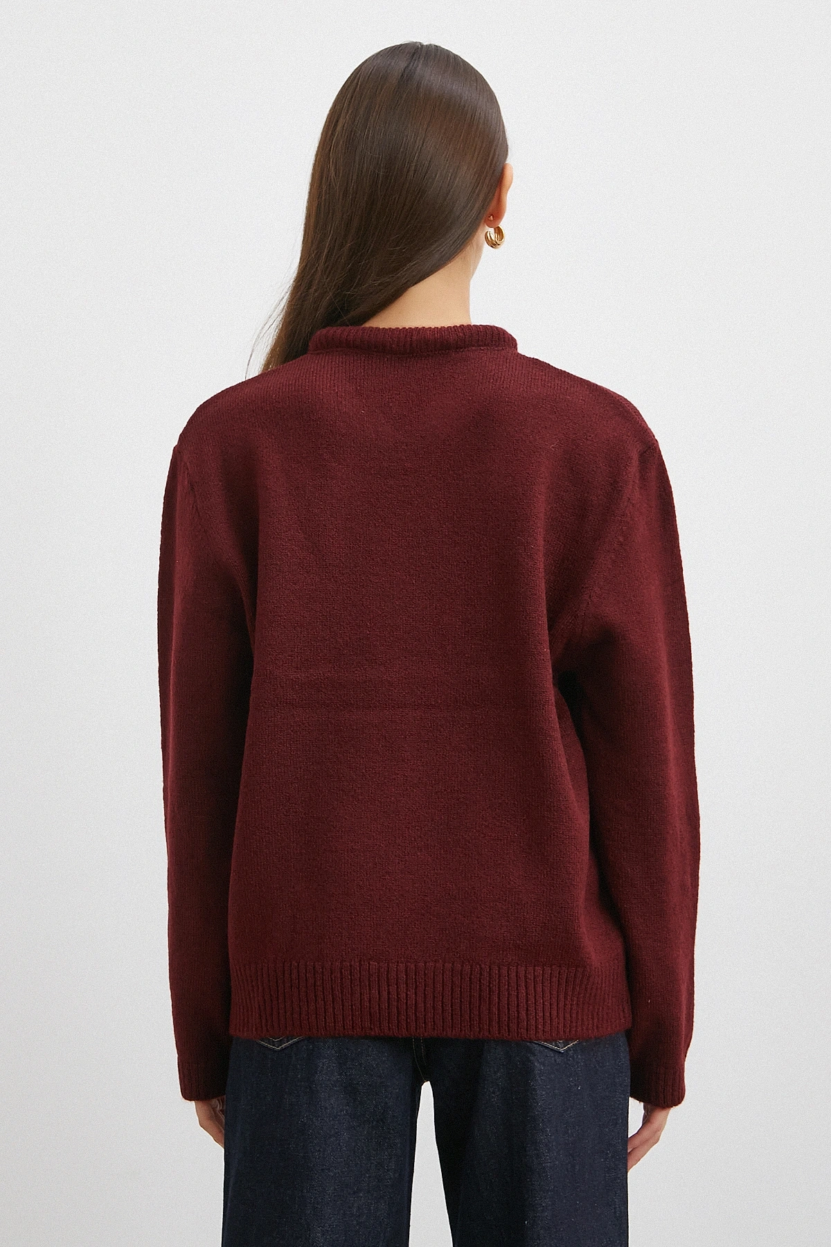 Fularlı Uzun Kollu Kazak Bordo