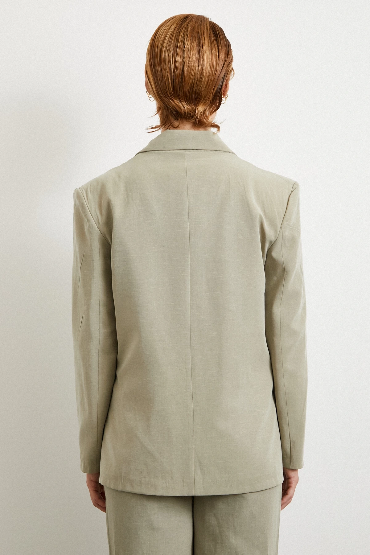 Çift Düğmeli Keten Blazer Ceket Gri