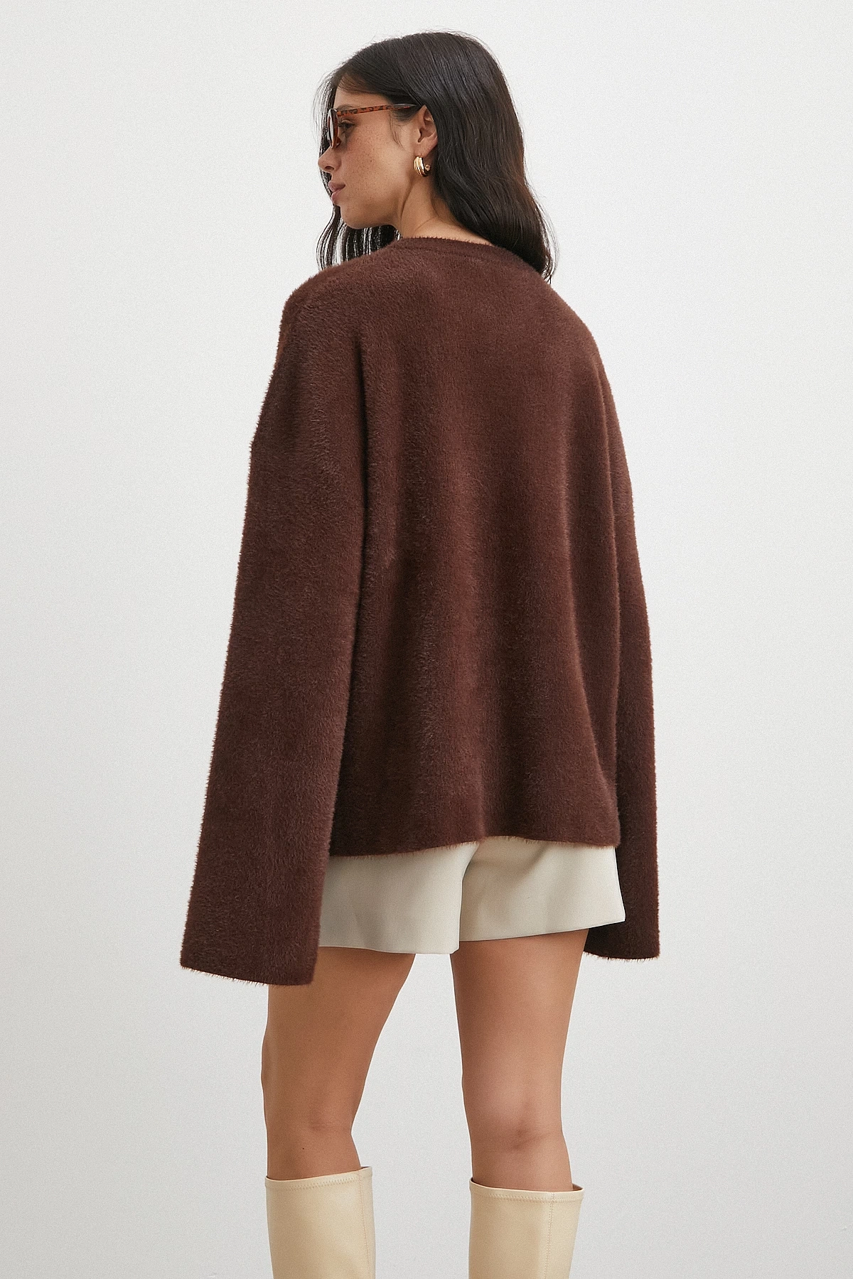 Bisiklet Yaka T Kol Kazak Kahve