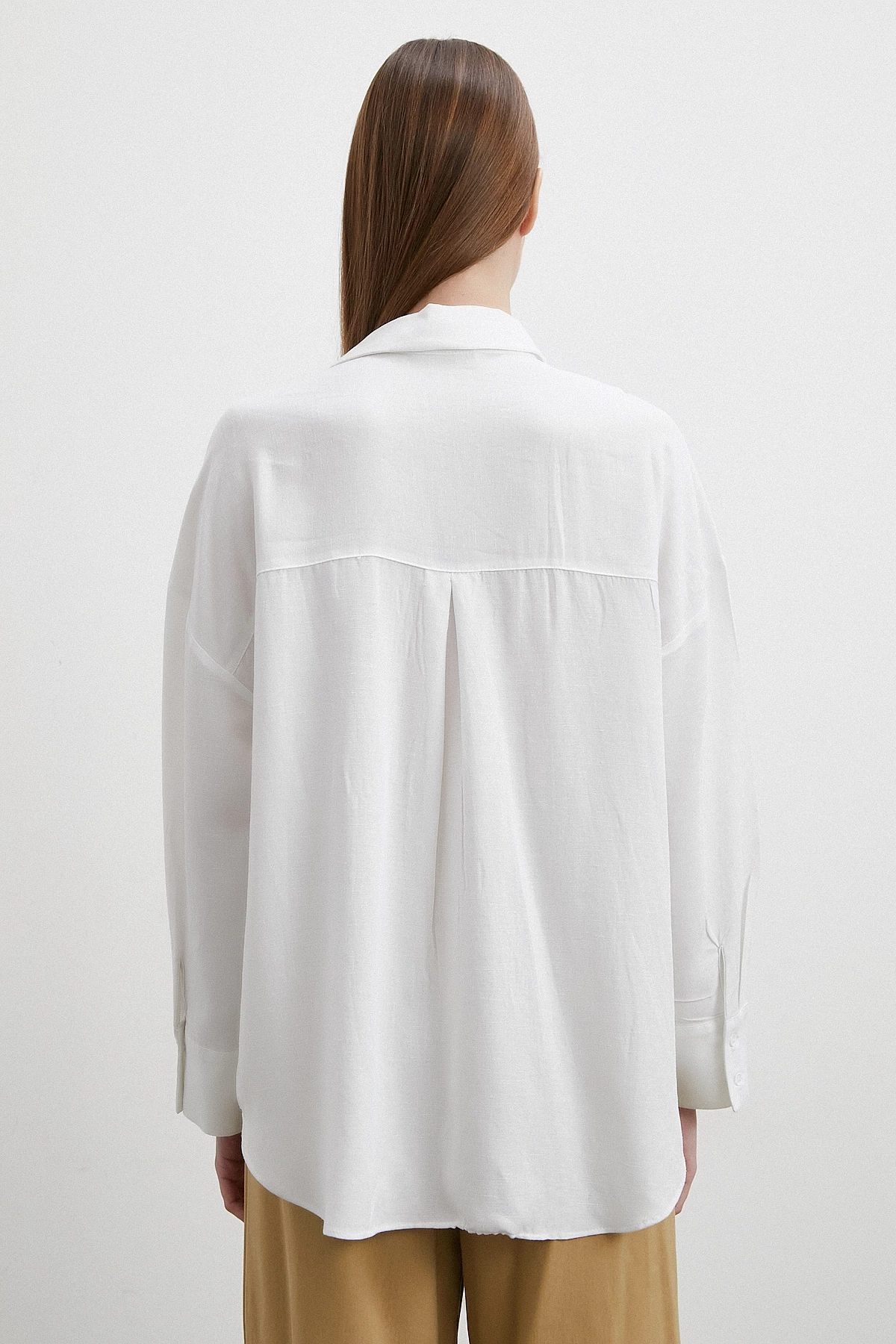 Keten Karışımlı Linen Prunes Gömlek Beyaz