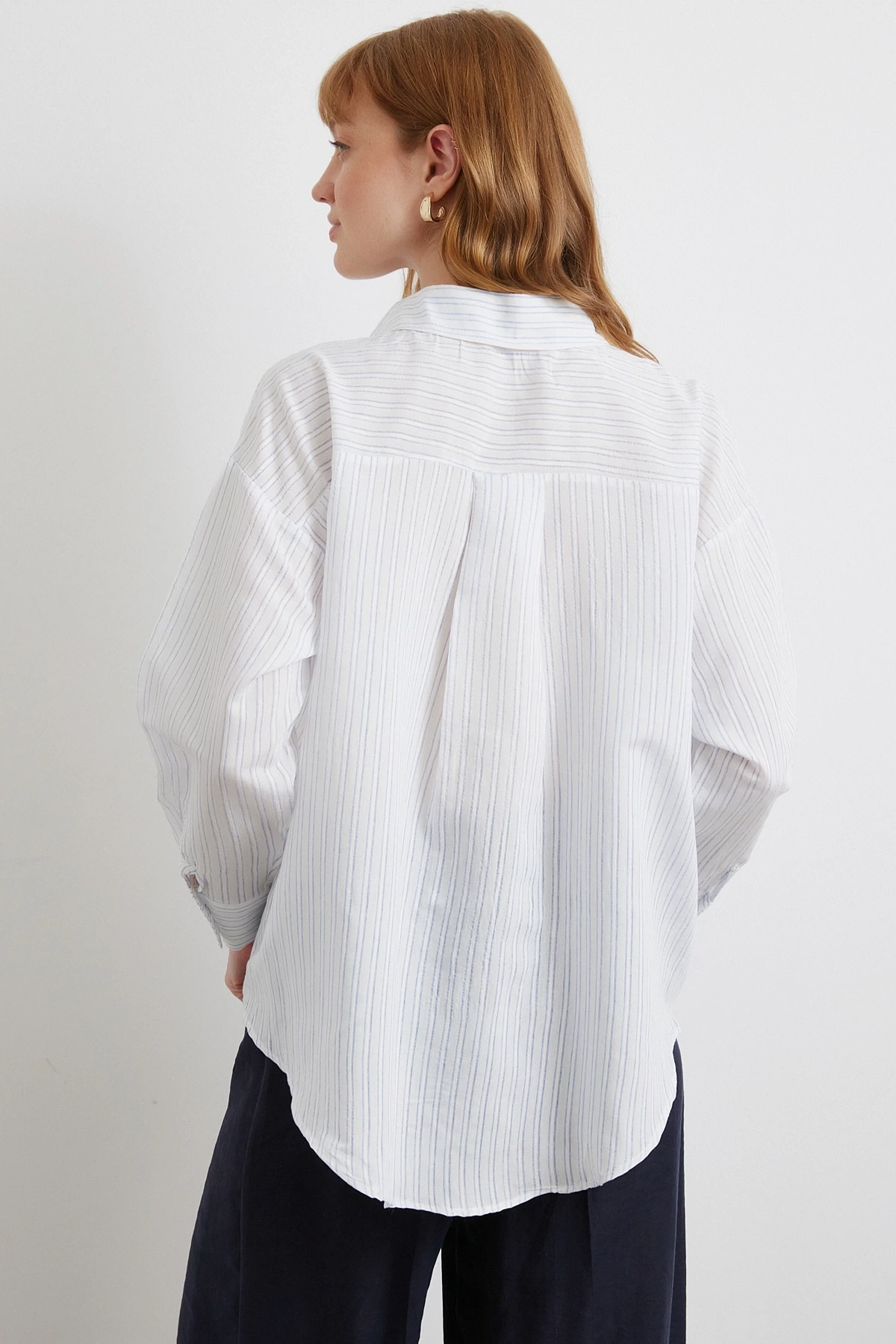 Simetrik Çizgili Gömlek Mavi