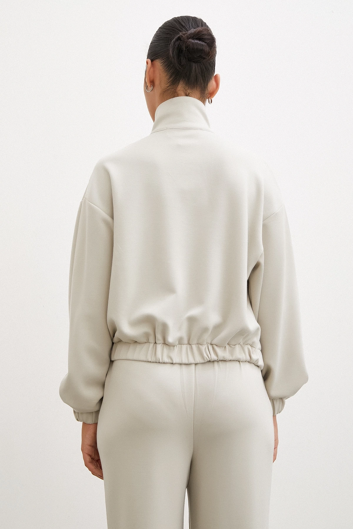 Fermuarlı Sweatshirt Taş