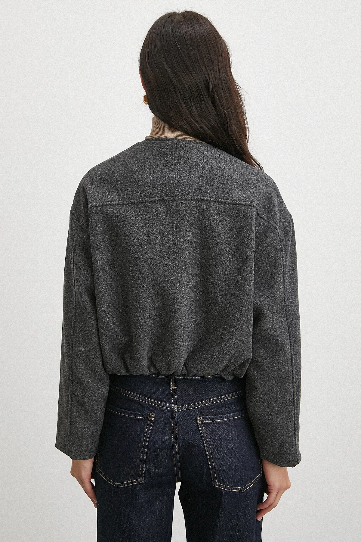 Beli Lastikli Düğmeli Bomber Ceket Antirasit