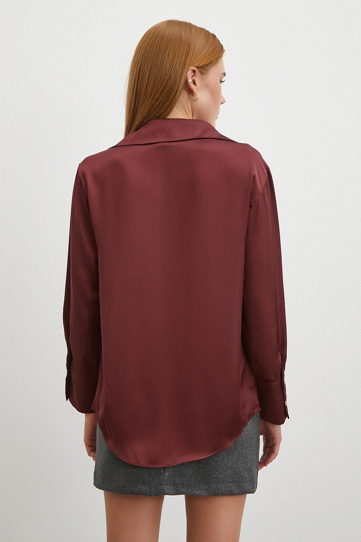 Basic Saten Gömlek Bordo
