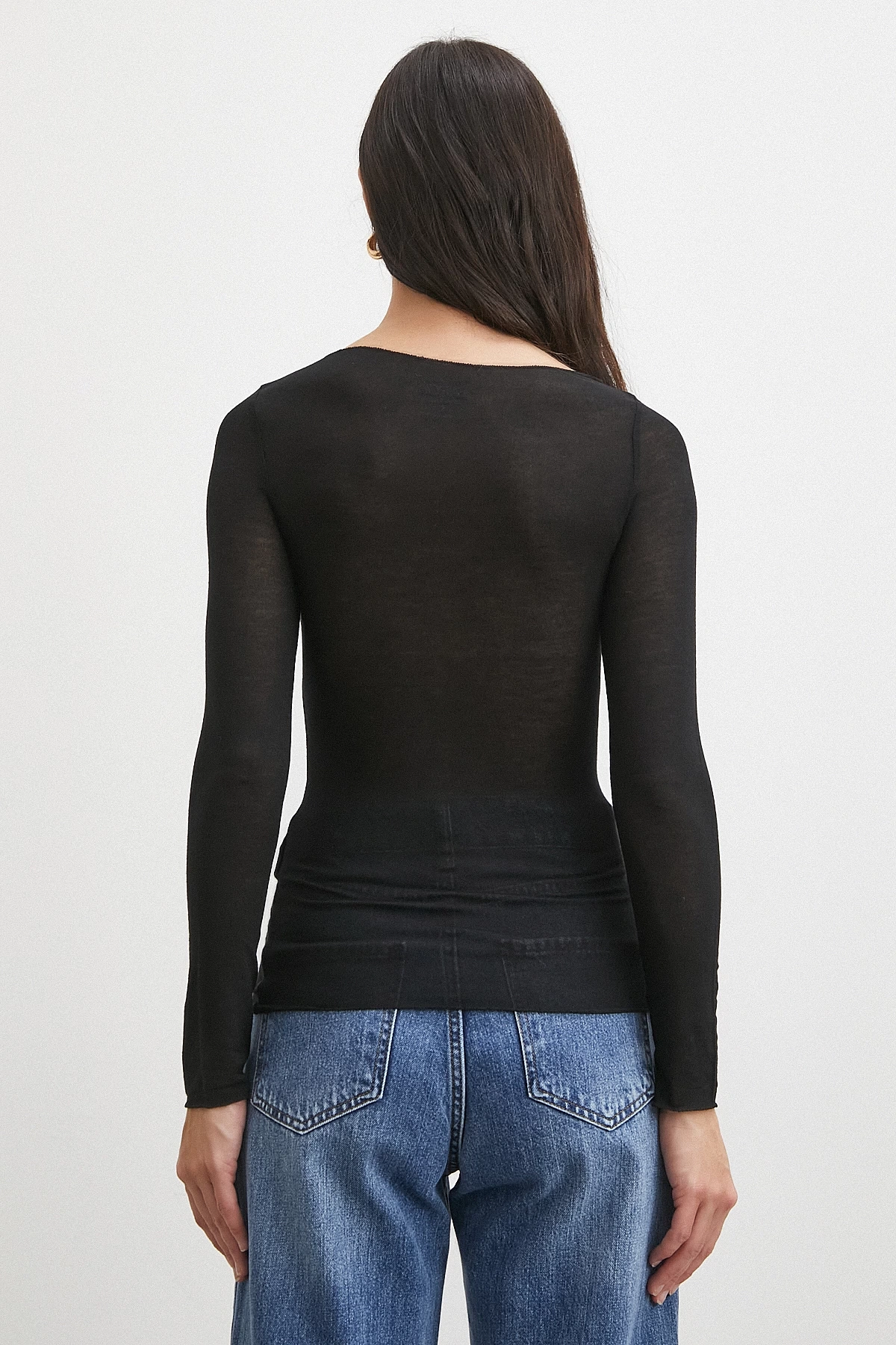 Açık Yaka Bluz Siyah