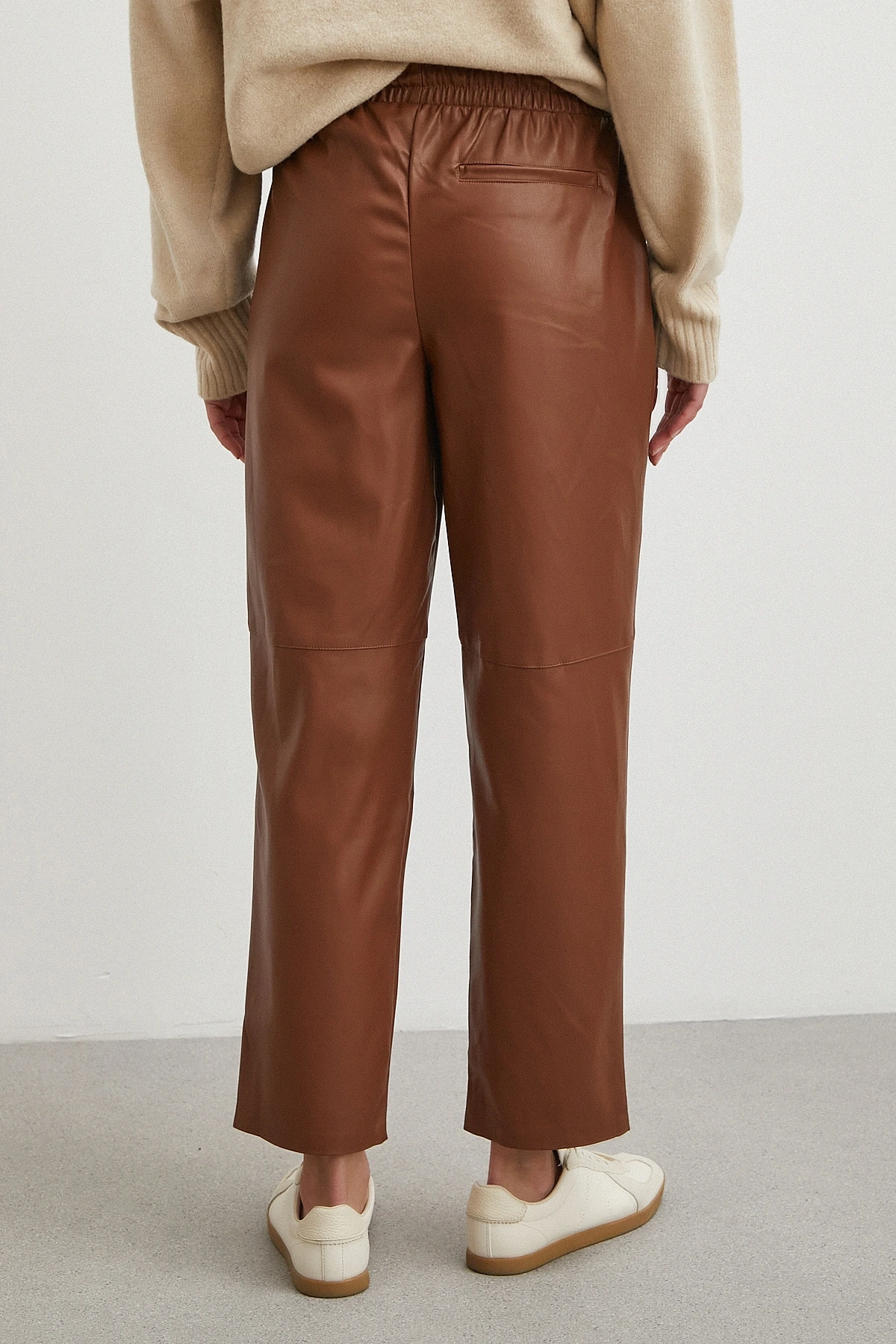Bağcıklı Deri Pantolon Kahve