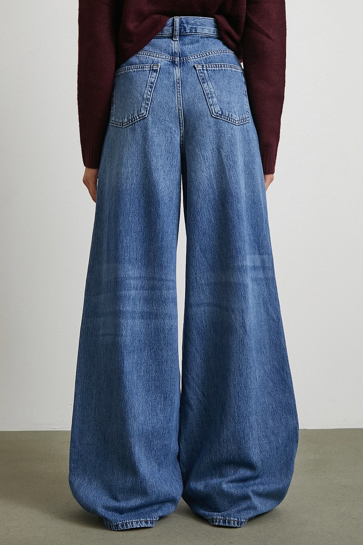 Yüksek Bel Geniş Paça Beş Cepli Jean Mavi