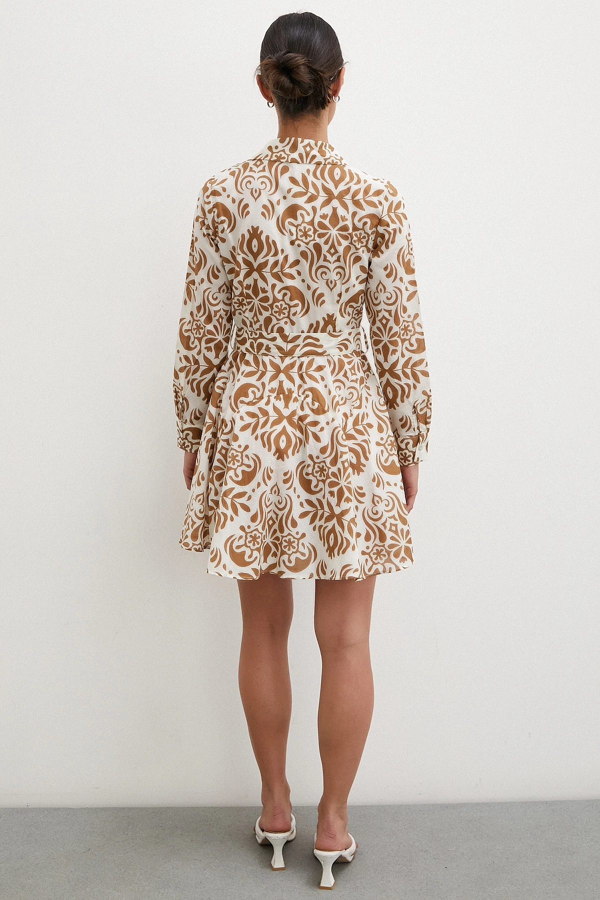 Godeli Desenli Elbise Kahve