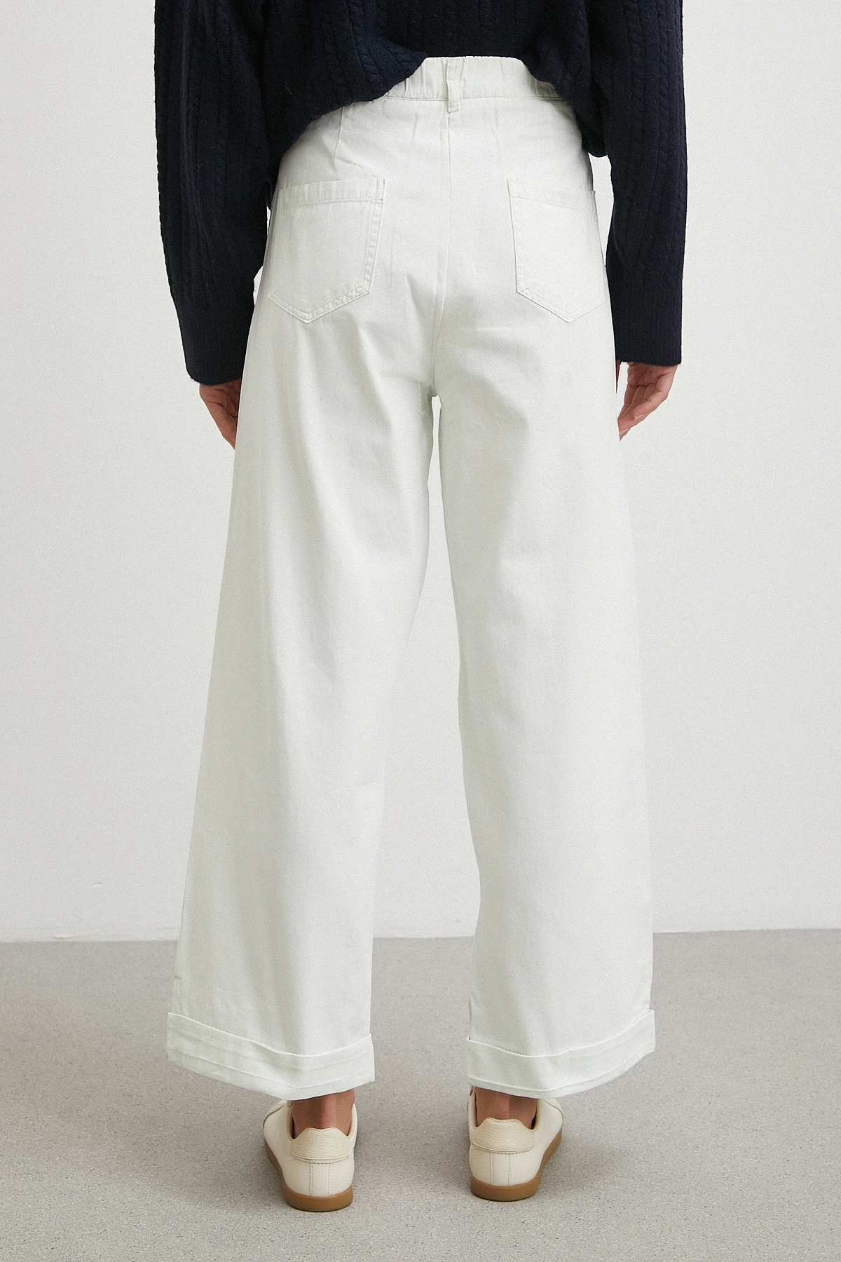 Paçası Katlamalı Gabardin Pantolon Taş