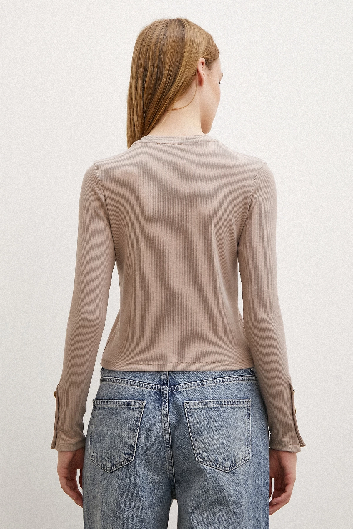 Kollu Düğmeli Bluz Vizon