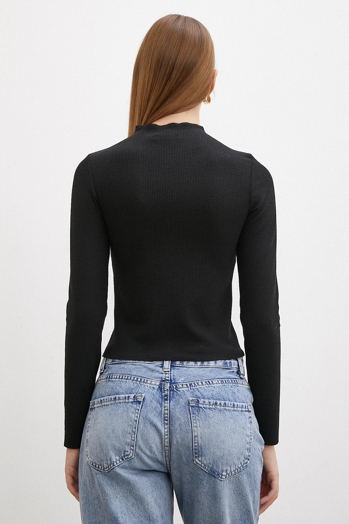 Önü Dikişli Bluz Siyah