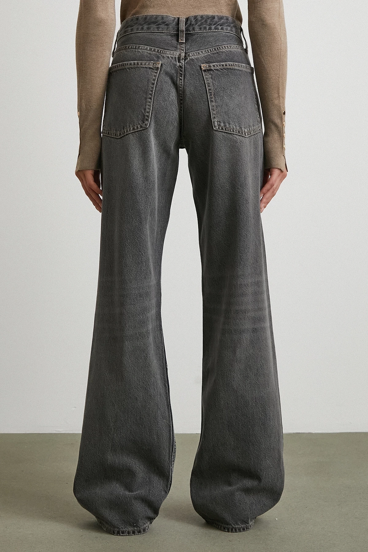 Beş Cepli Yüksek Bel Jean Gri